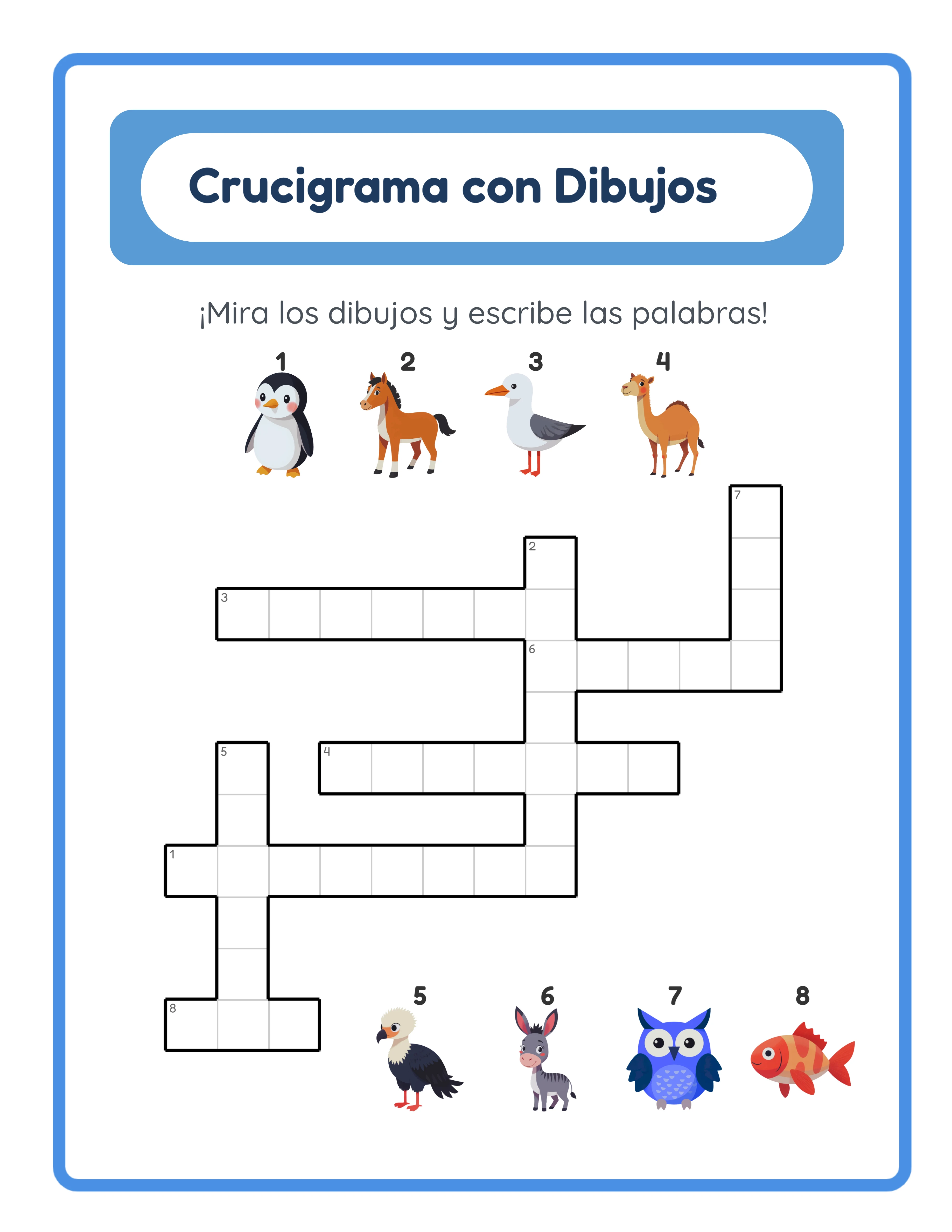 Ficha de puzzle de crucigrama para libro de actividades KDP