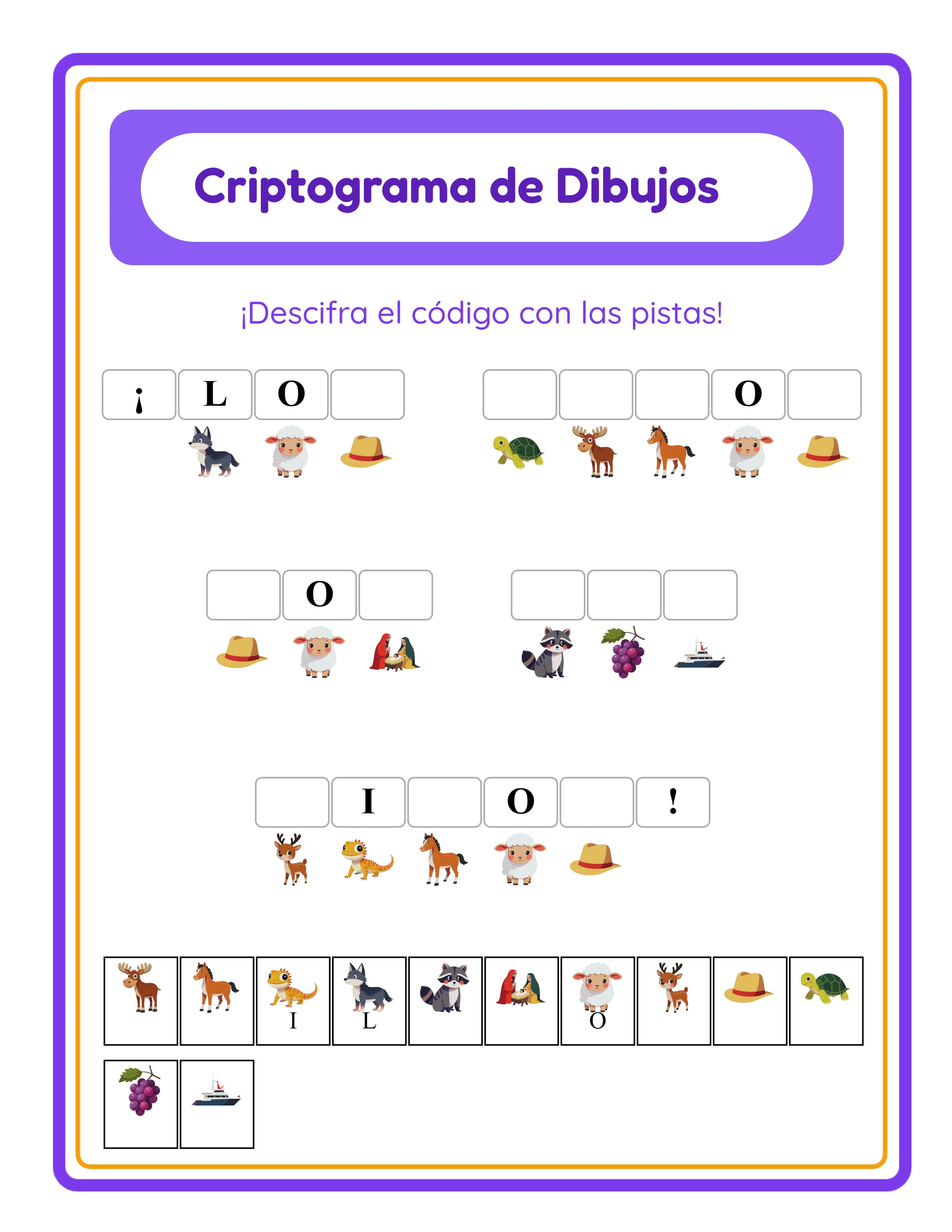 Puzzles de criptogramas con imágenes — Hoja de trabajo ejemplo 2