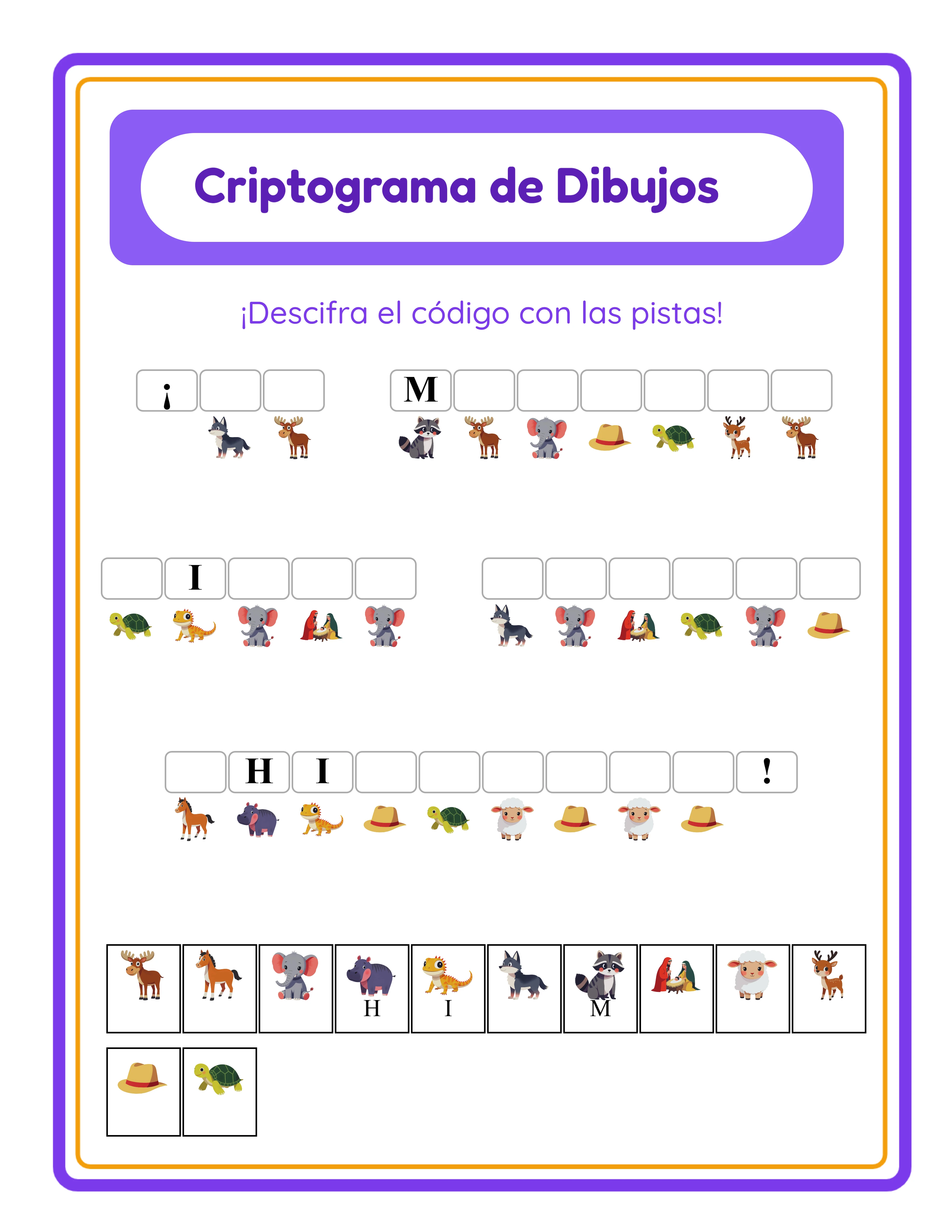 Criptograma destacado — puzzle de cifra en imágenes colorido