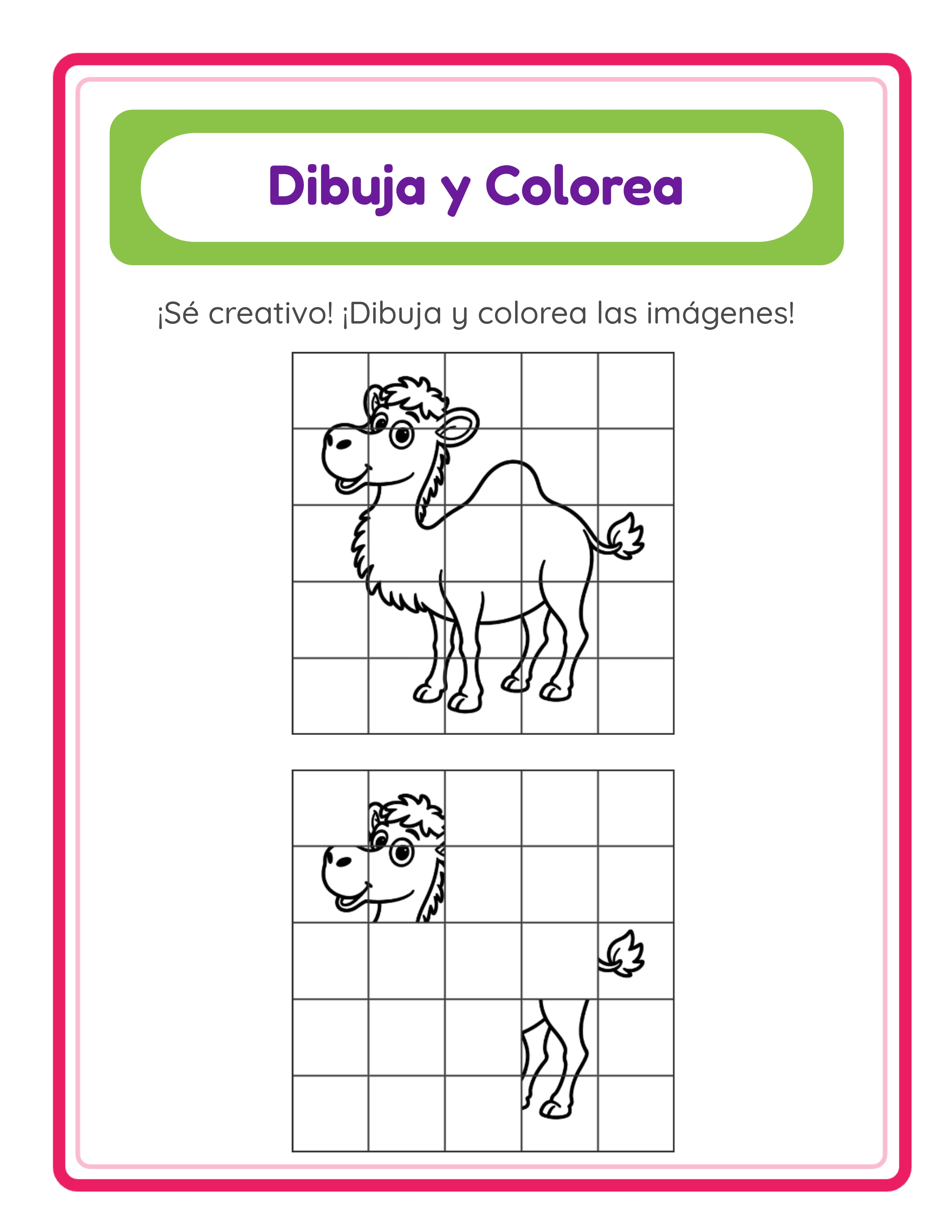 Ficha de dibujo en cuadrícula usando modo de simetría de espejo horizontal con celdas de pistas reveladas en la mitad izquierda para práctica de razonamiento espacial