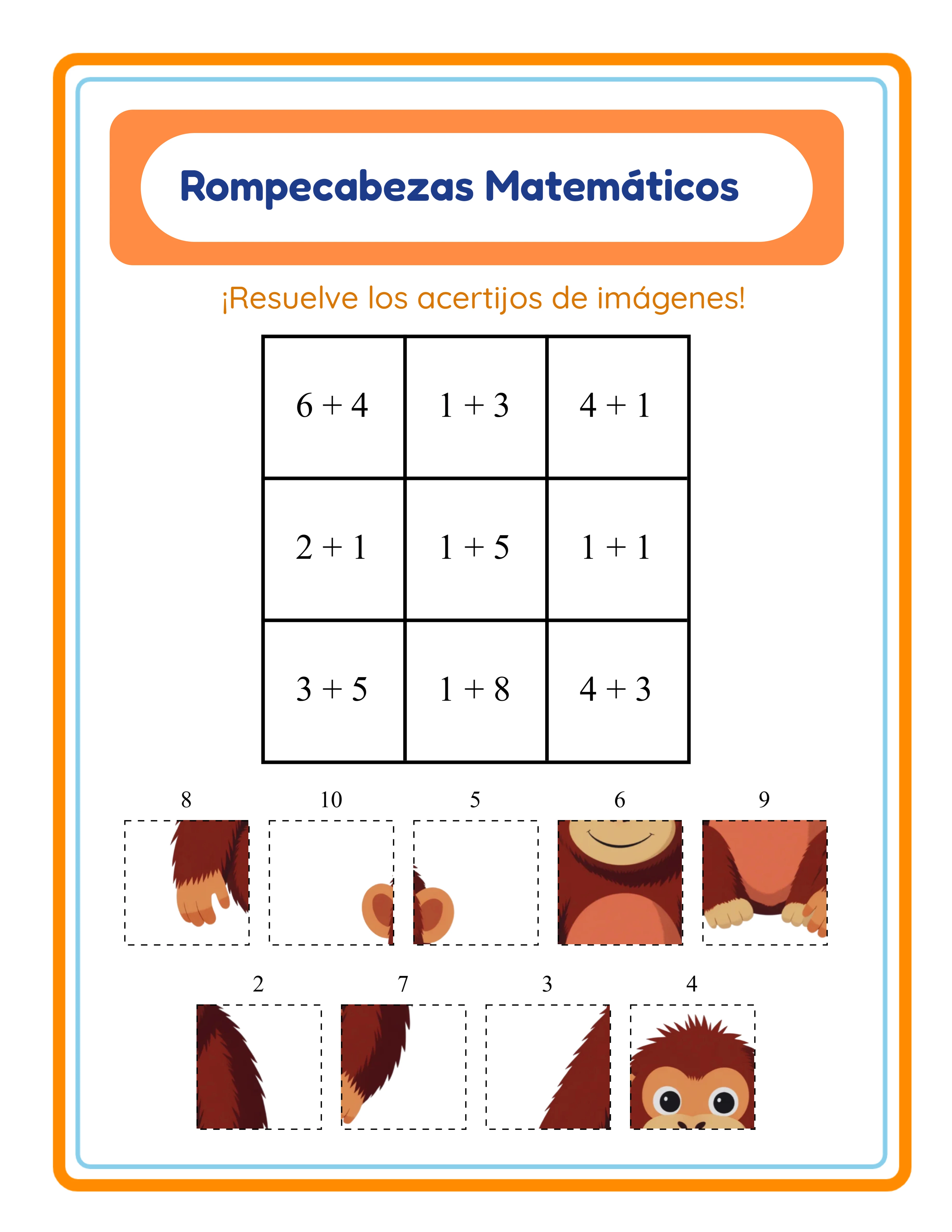Ficha puzzle matemático — revelación de imagen temática