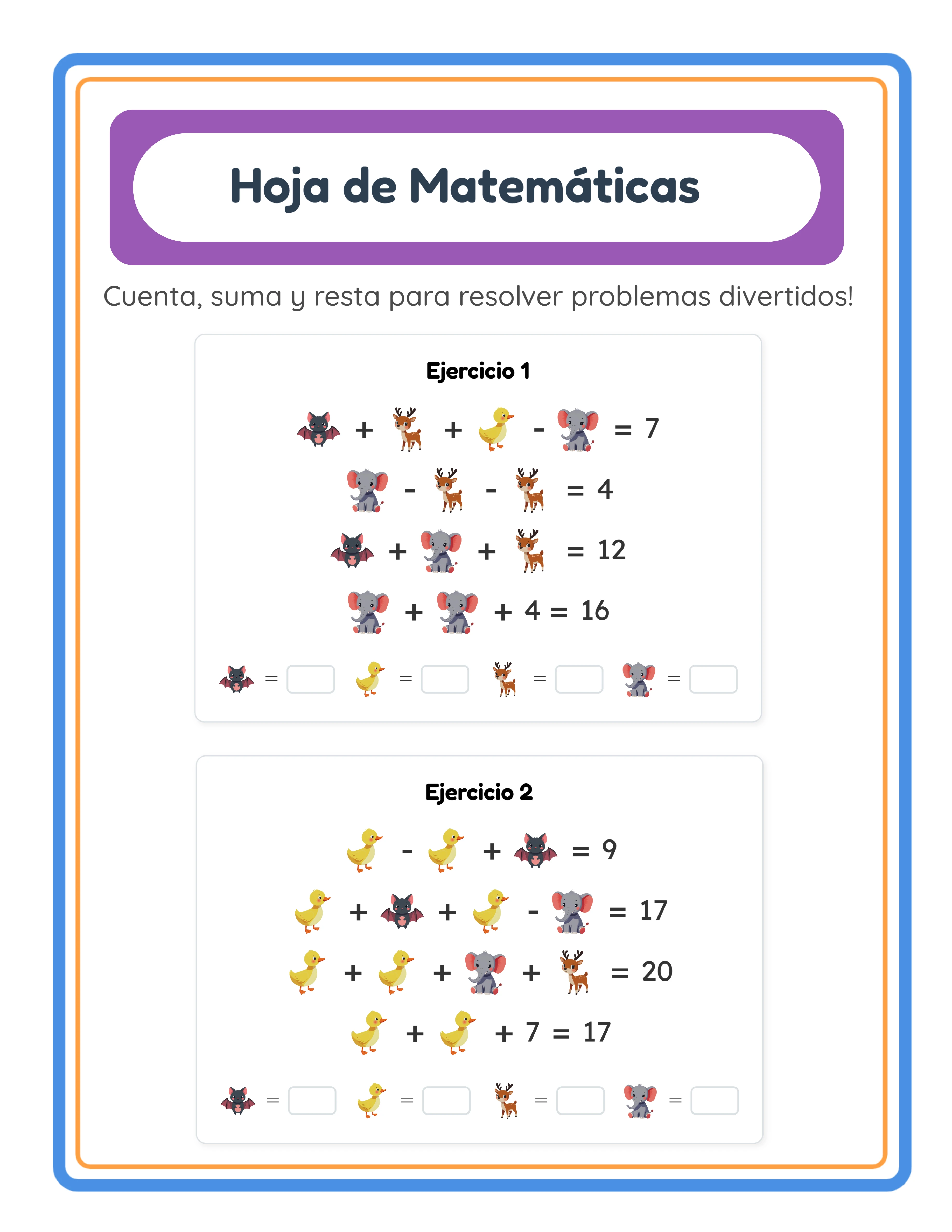 Ecuaciones visuales con imágenes — Hoja de trabajo destacada