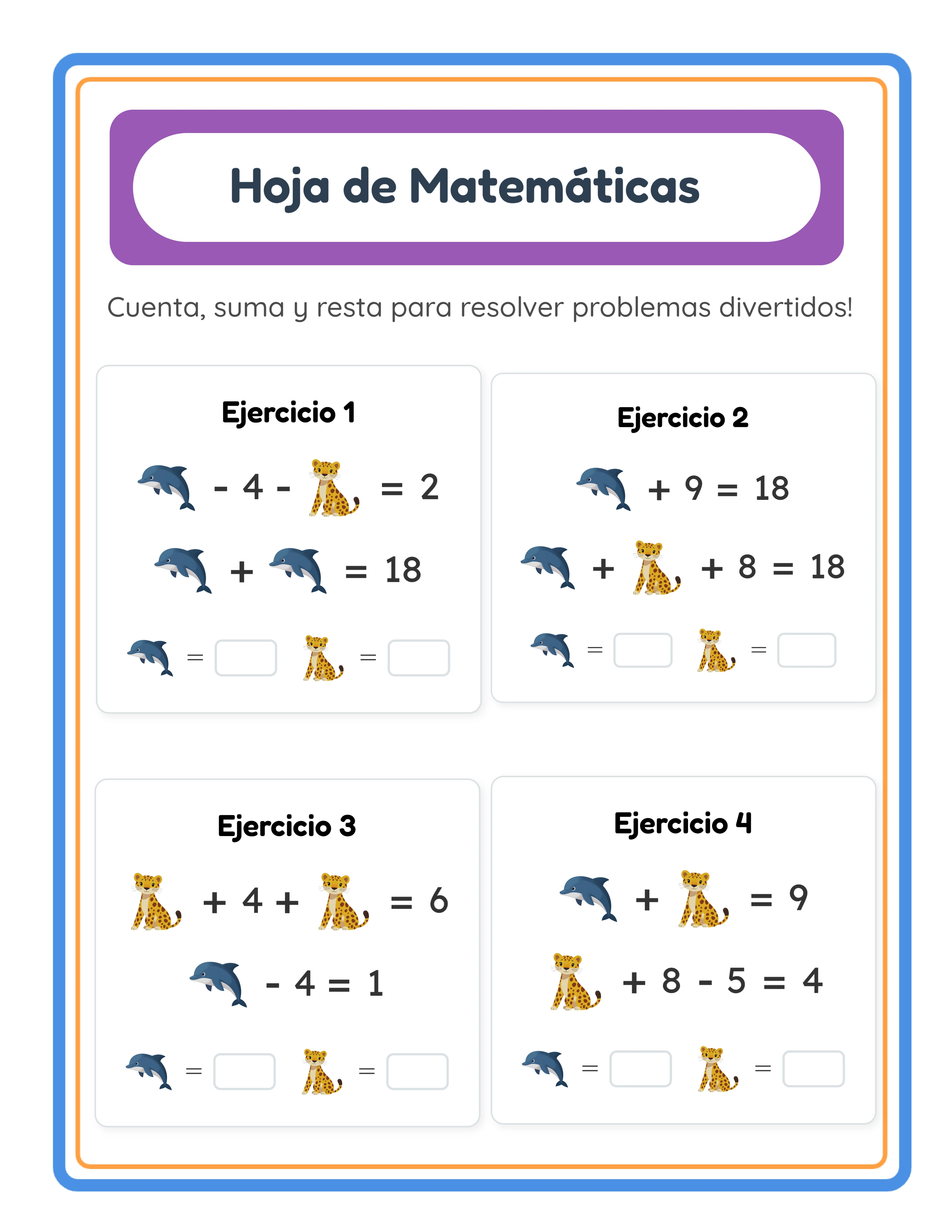 Ficha de matemáticas — ecuaciones con imágenes temáticas