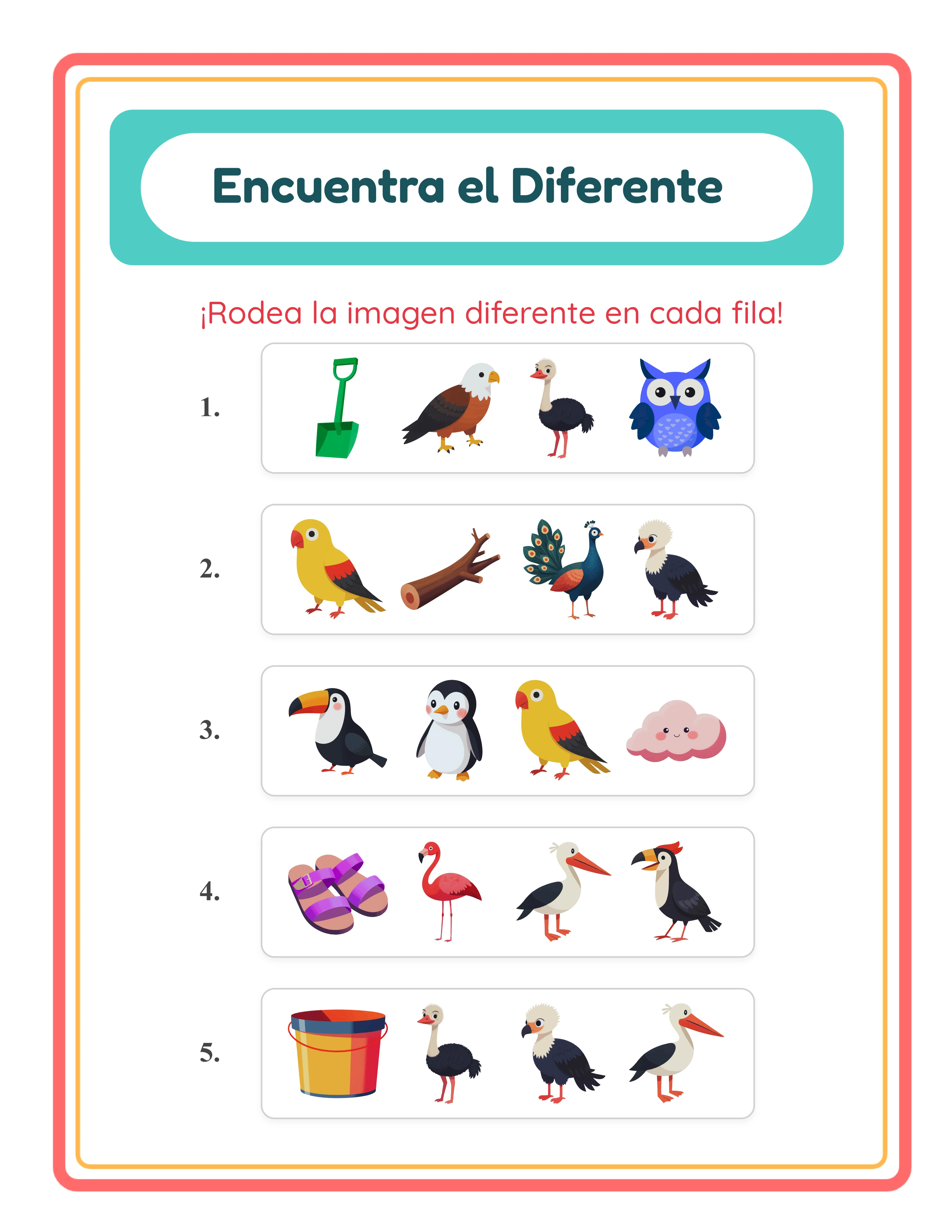 Encuentra el diferente — Hoja de trabajo ejemplo 2