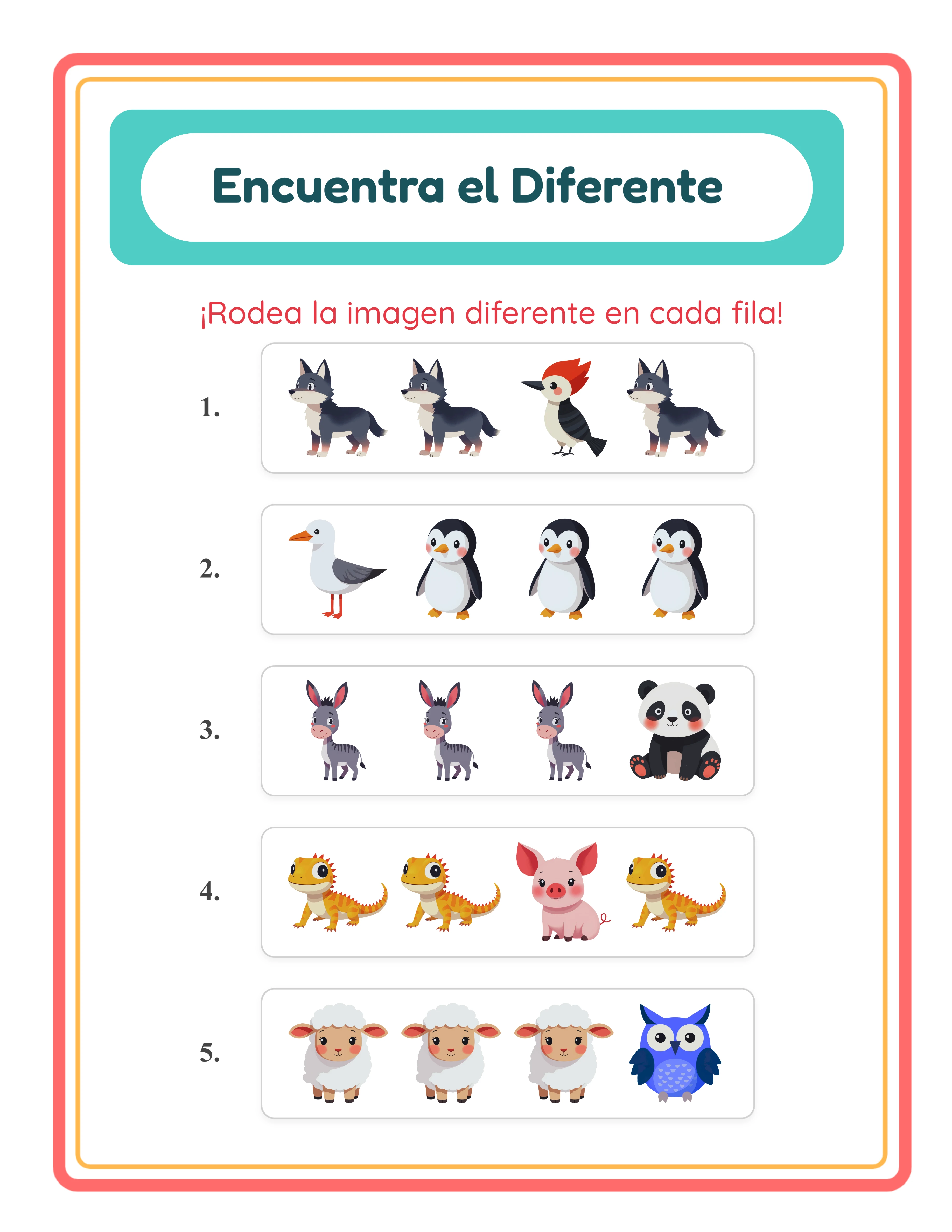 Encuentra el diferente — Hoja de trabajo ejemplo 3