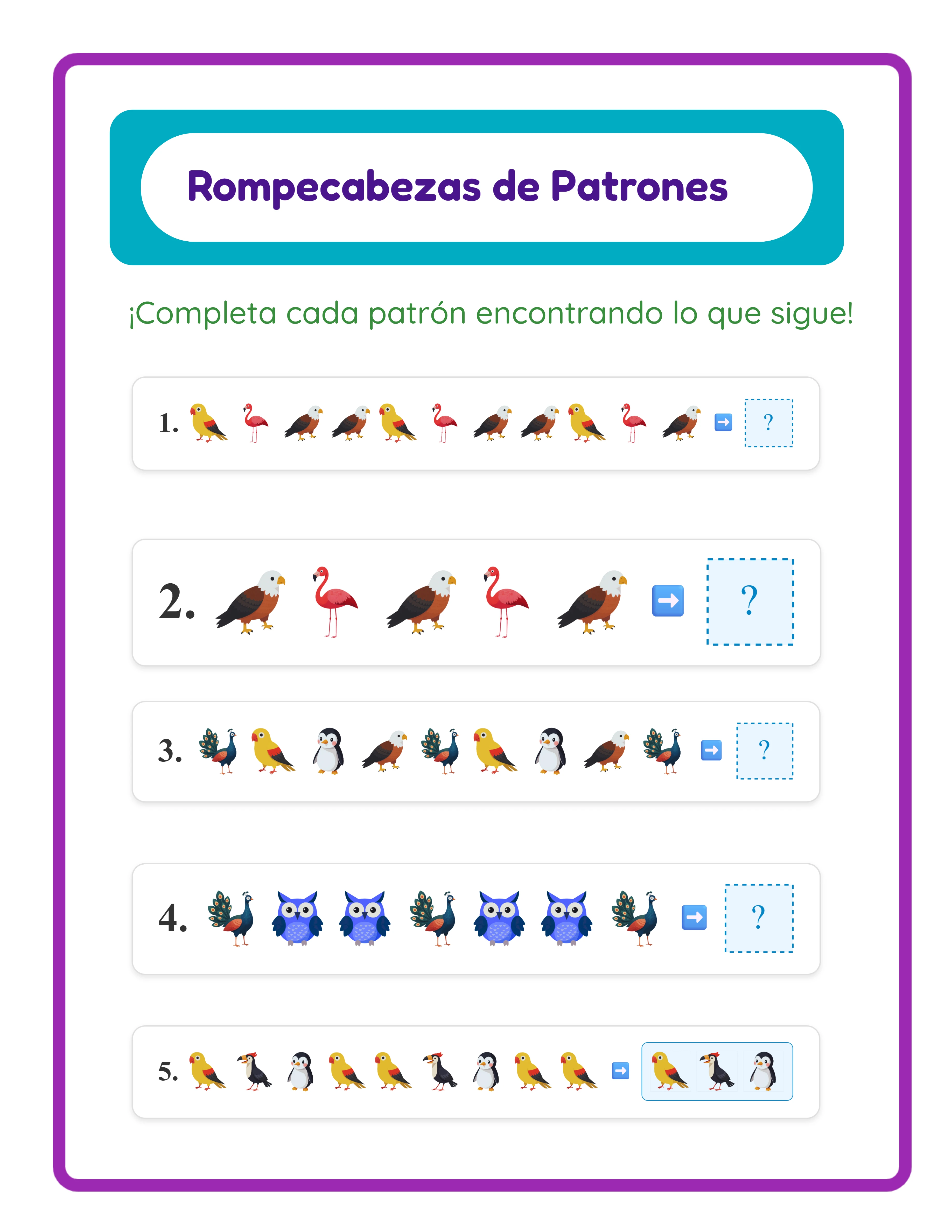 Reconocer y continuar patrones — Hoja de trabajo ejemplo 2