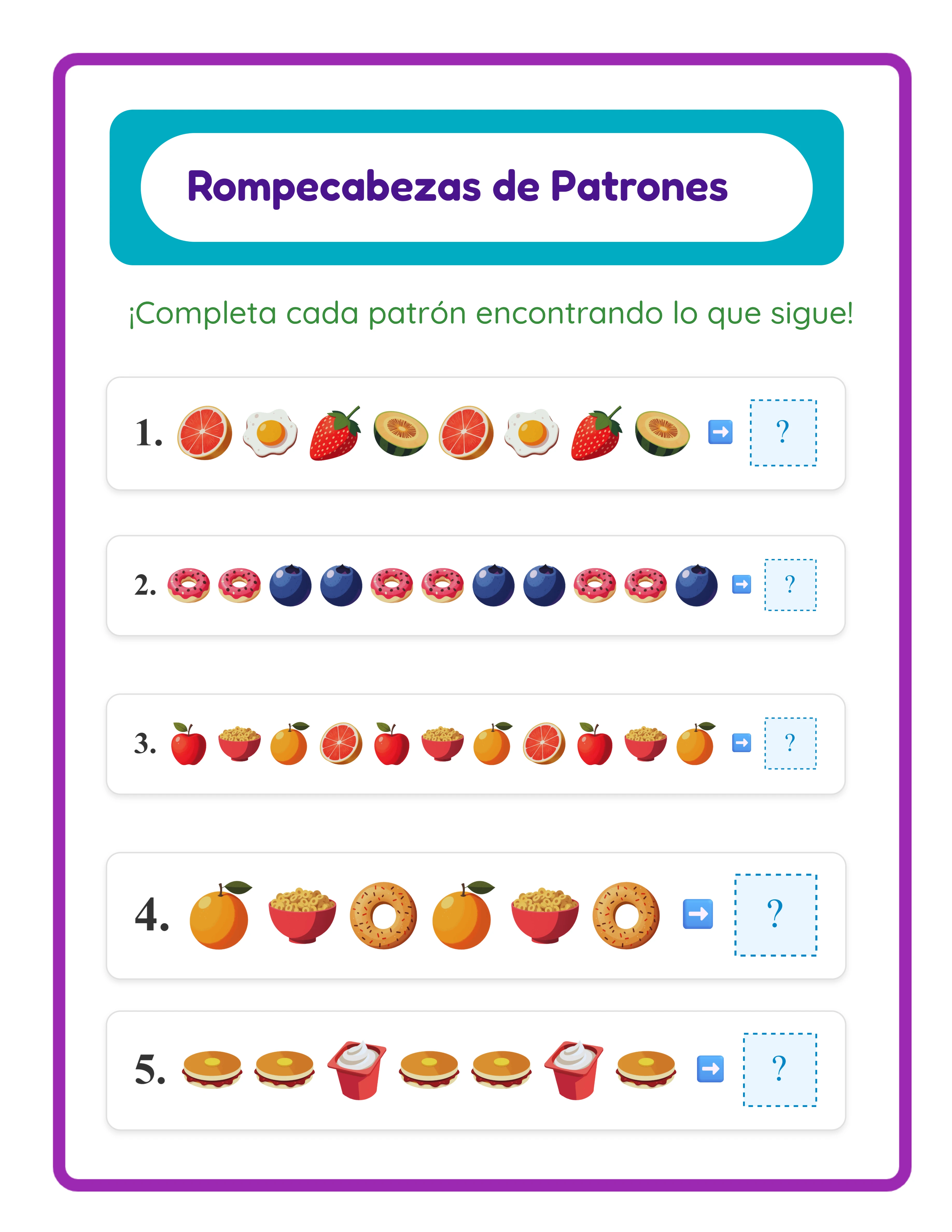 Reconocer y continuar patrones — Hoja de trabajo ejemplo 3