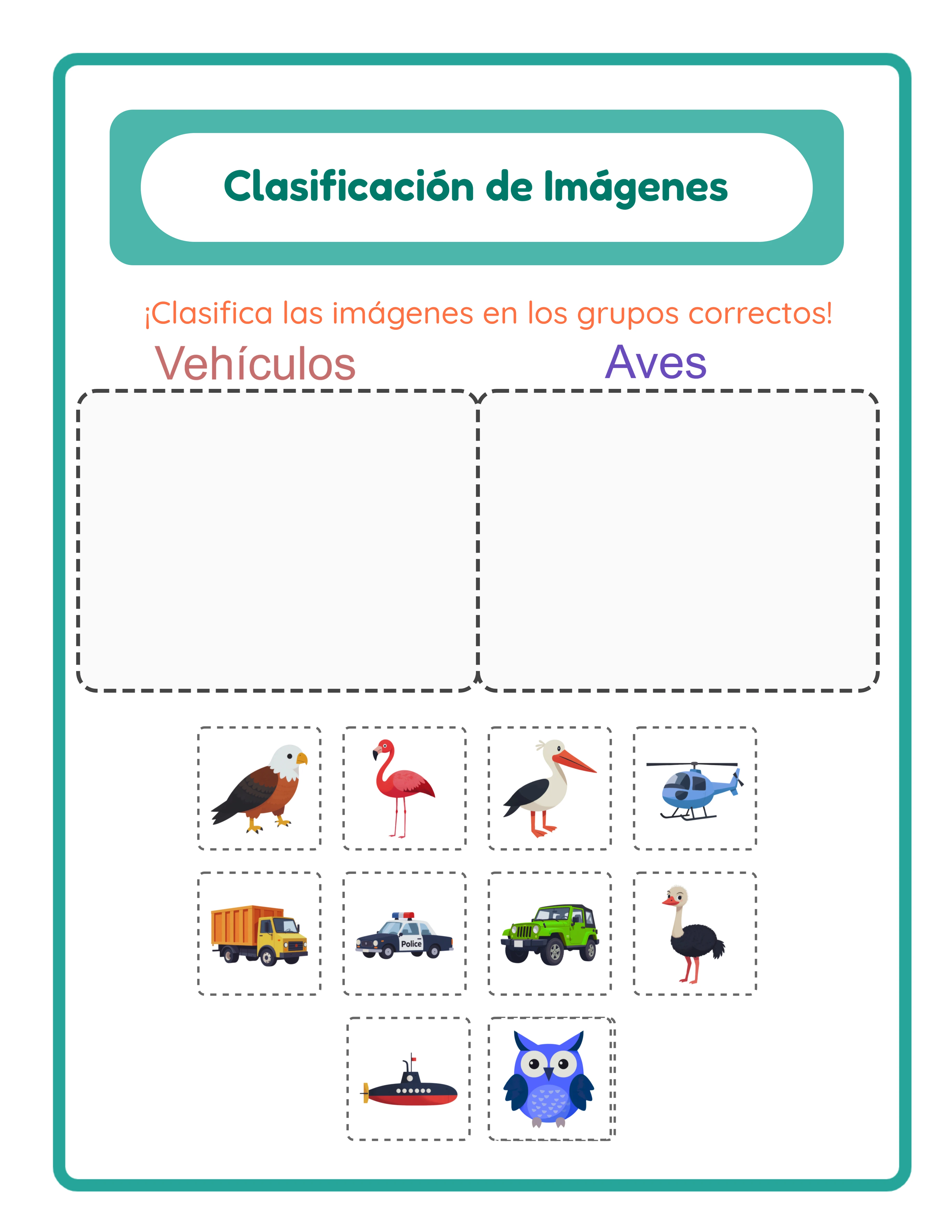 Clasificación de imágenes destacada — actividad de categorización colorida