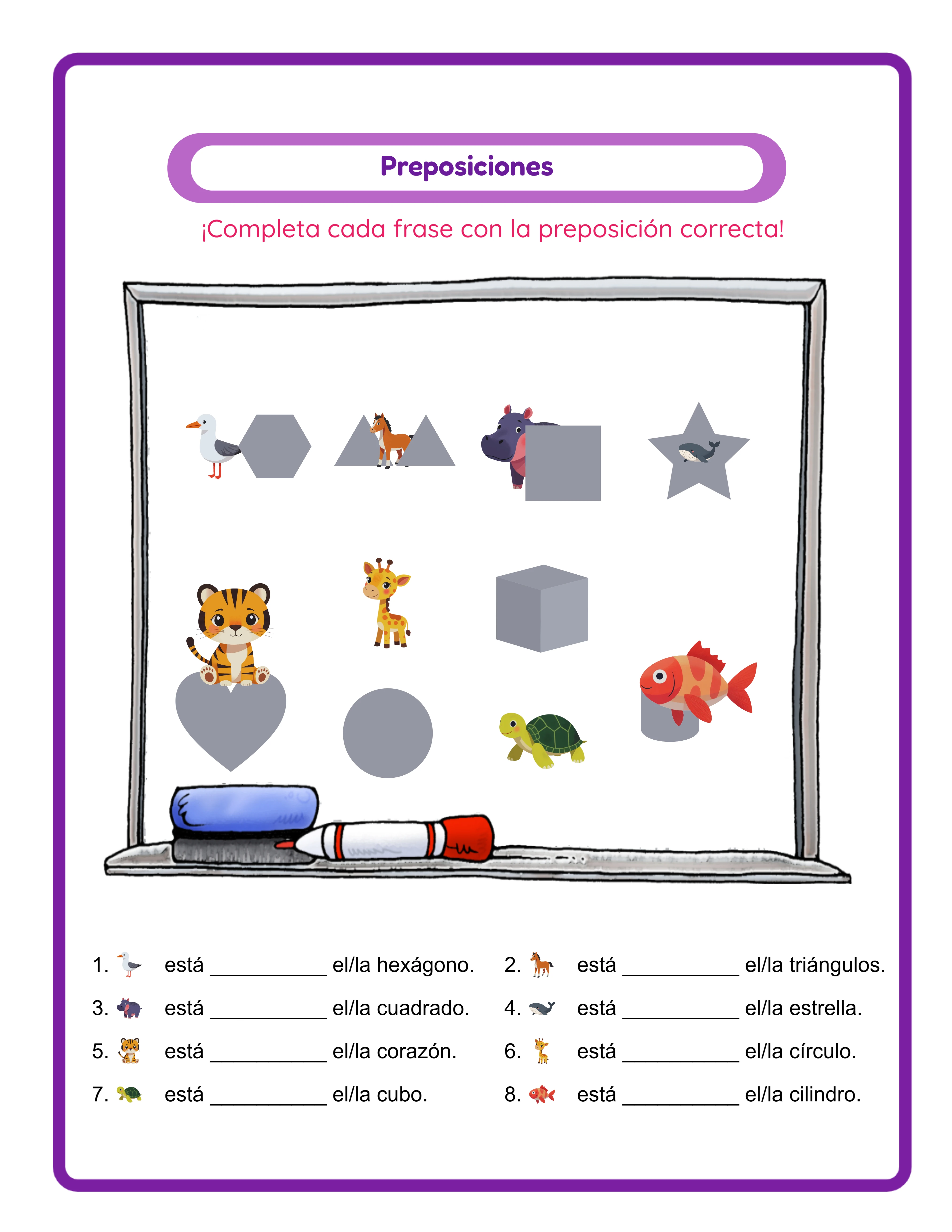 Ficha de preposiciones — imágenes temáticas