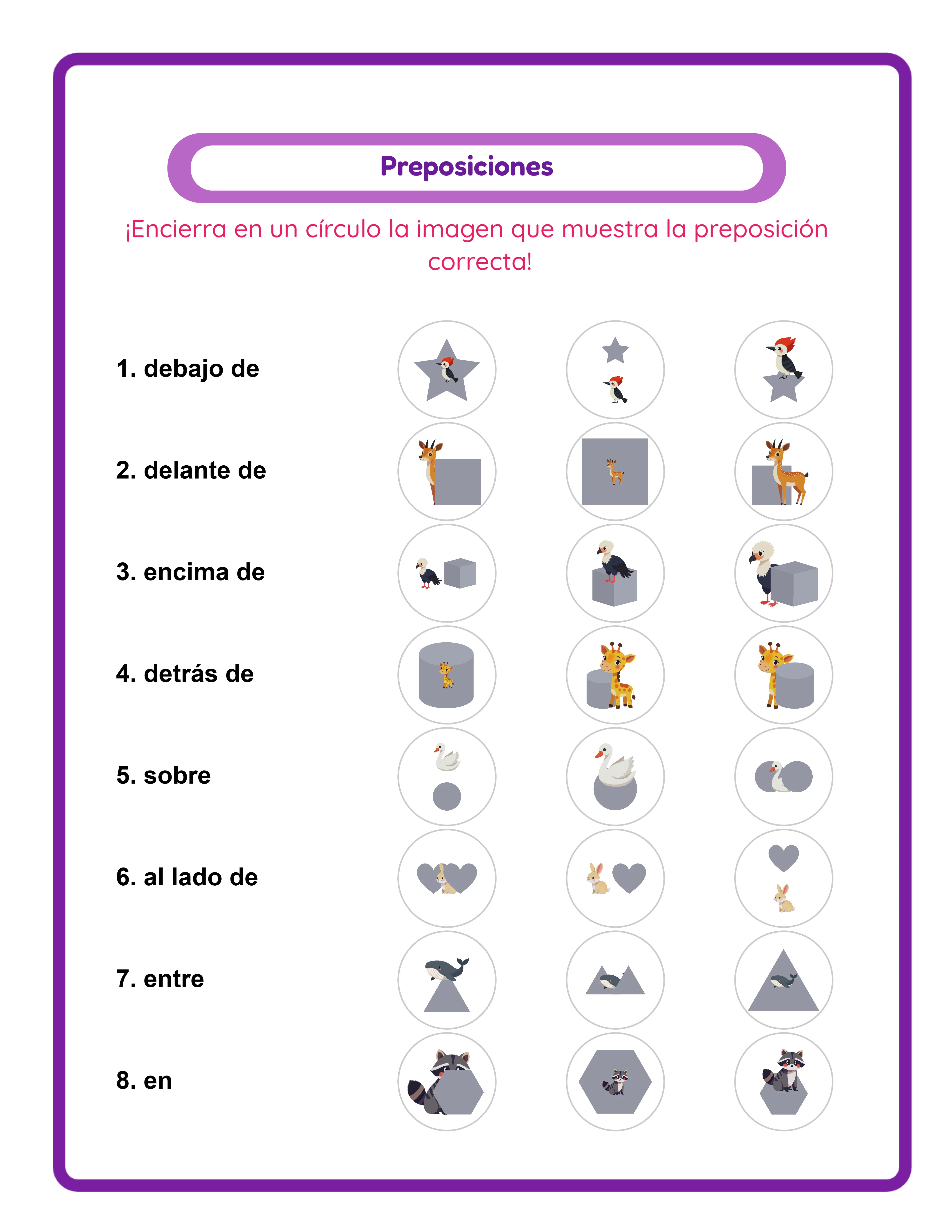 Ficha de preposiciones destacada — actividad colorida de palabras espaciales
