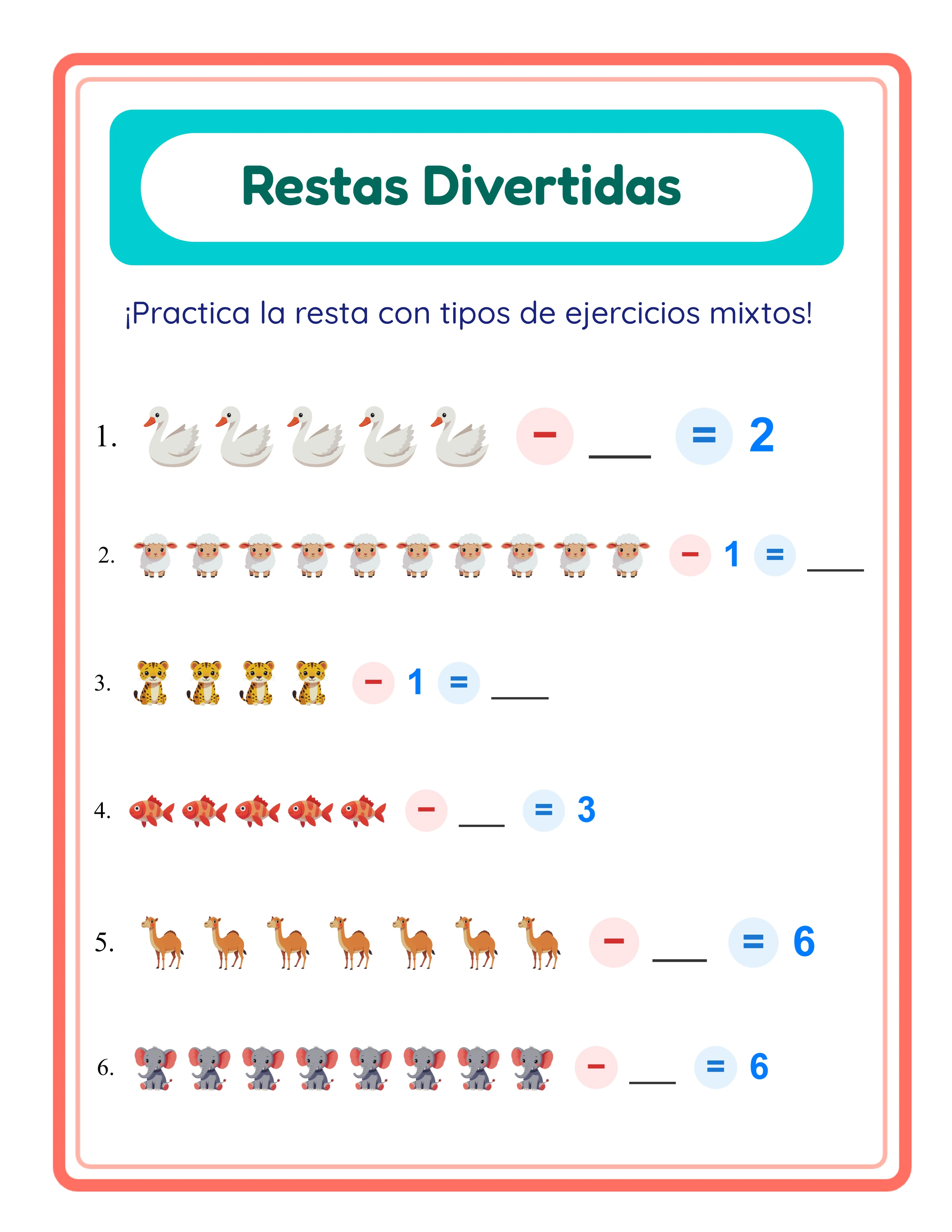 Ficha de resta profesional — diseño temático con imágenes