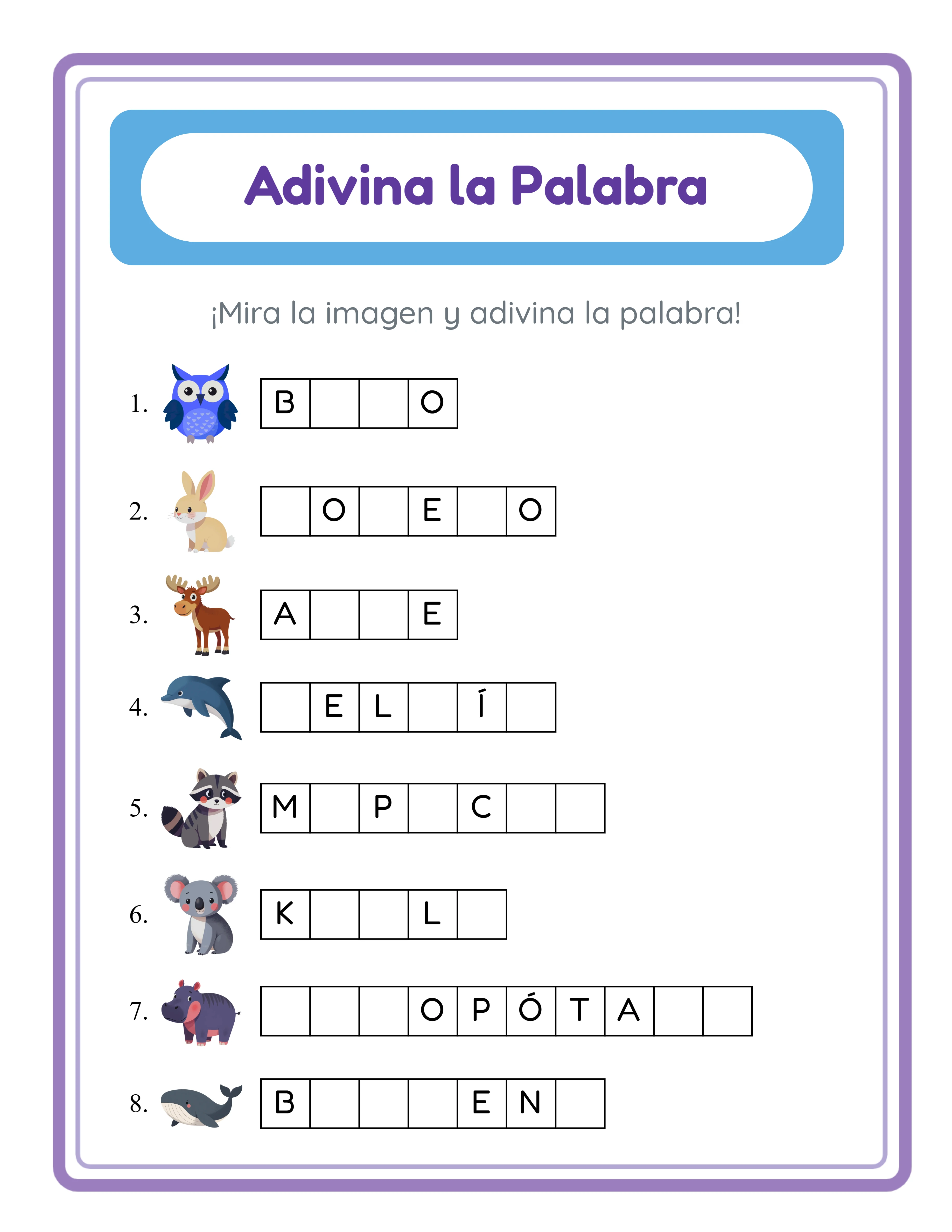 Adivina la palabra — completar letras faltantes