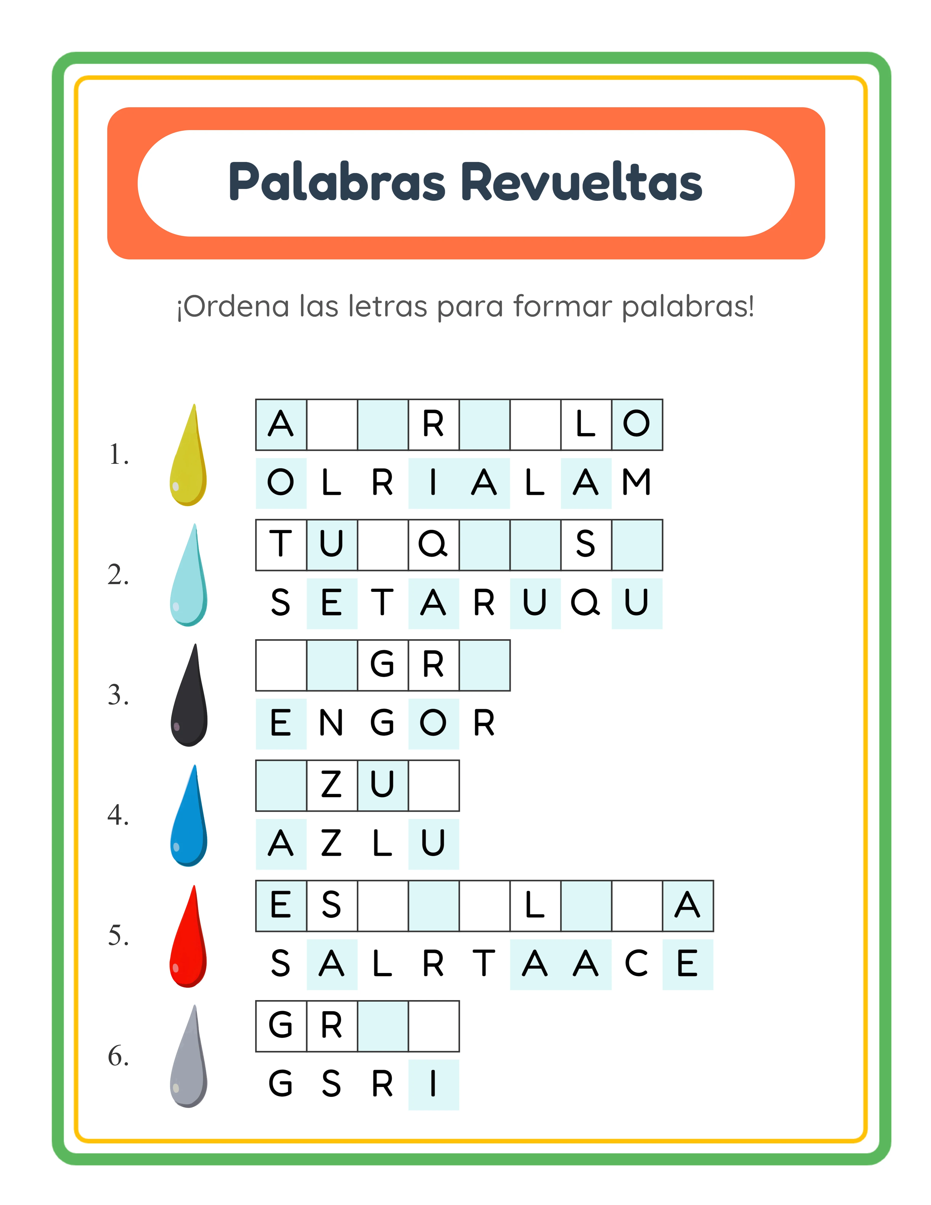Puzzles de letras revueltas — Hoja de trabajo ejemplo 3