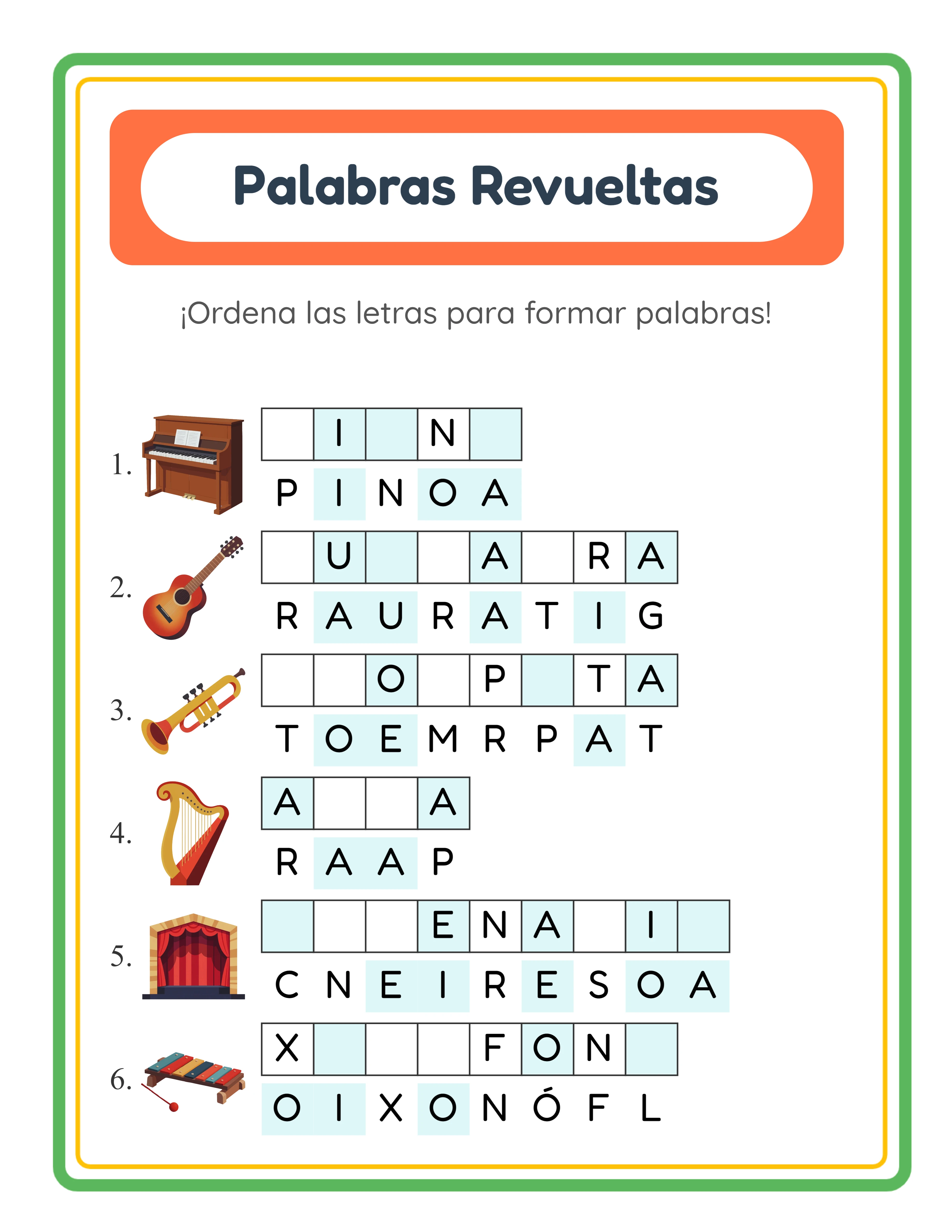 Ficha de palabras desordenadas profesional