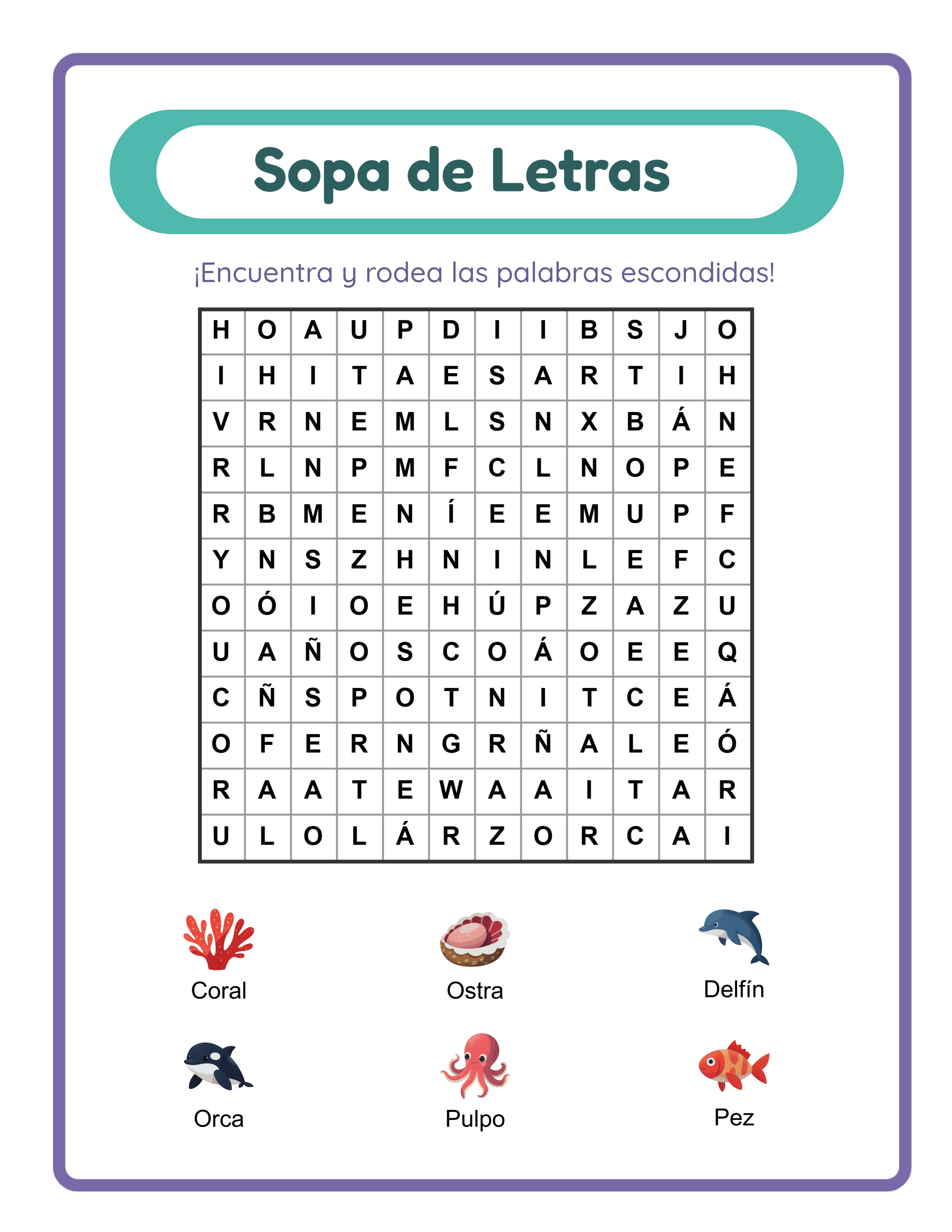 Sopa de letras en la cuadrícula — Hoja de trabajo destacada