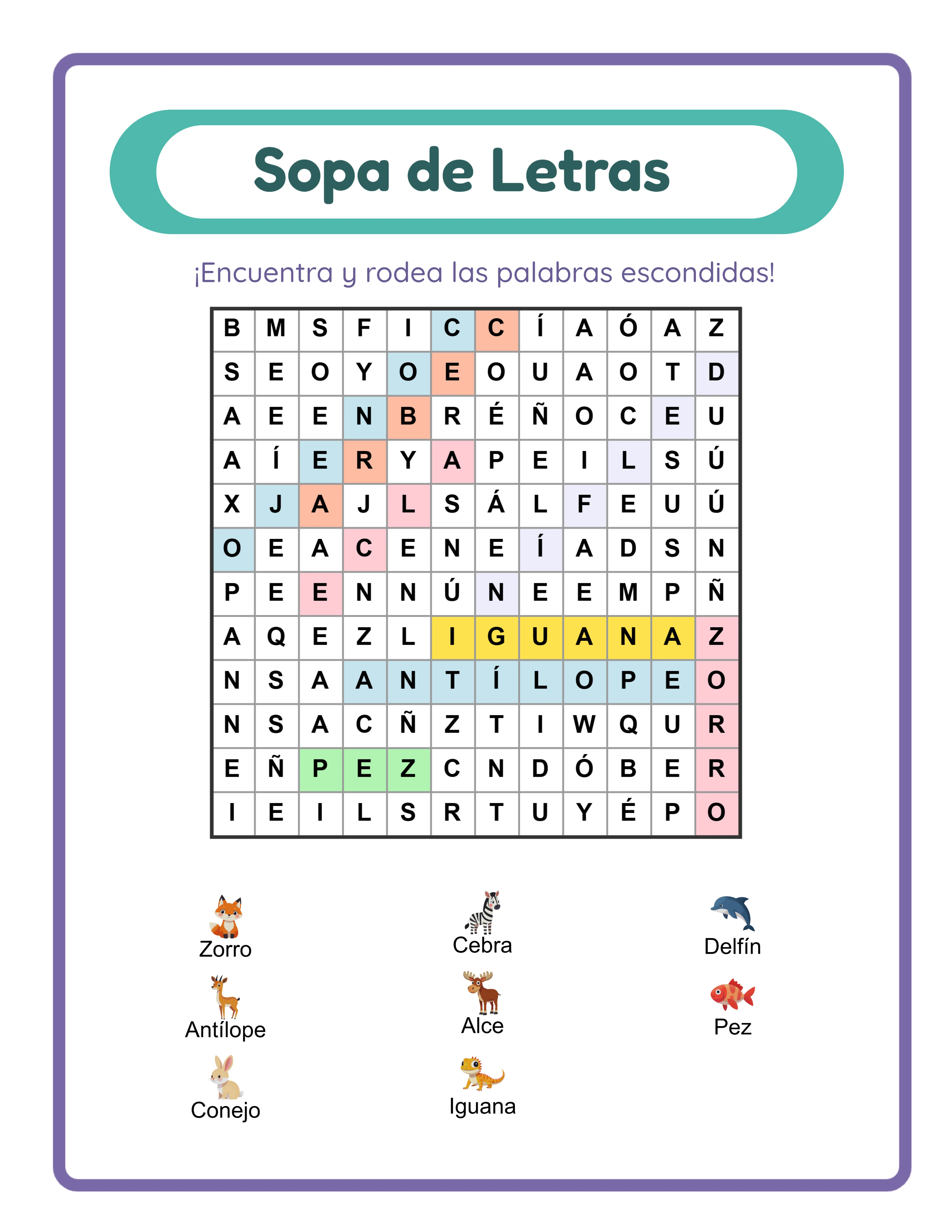 Clave de respuestas de sopa de letras