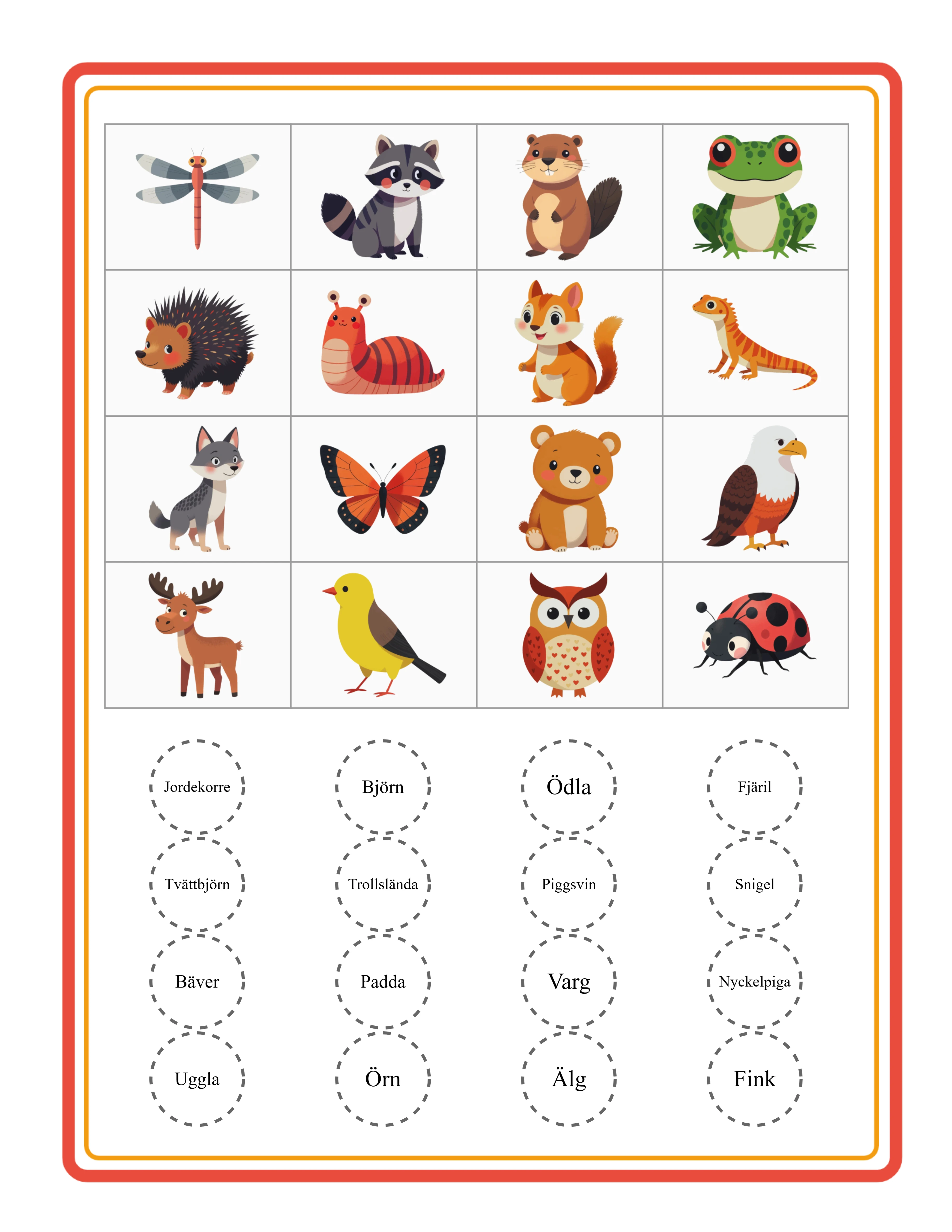 Utvalt bingo arbetsblad