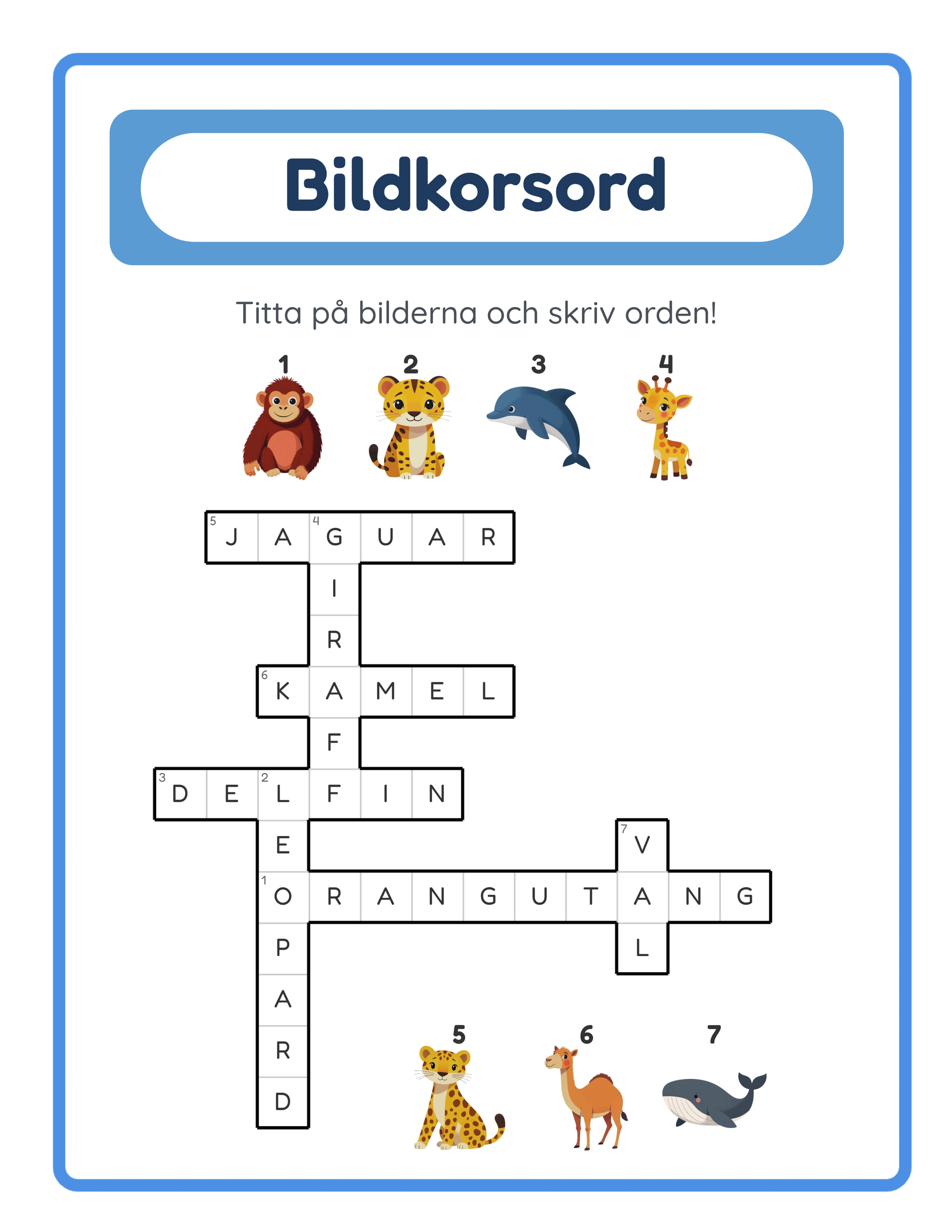 Bildkorsord facit med alla korrekta bokstäver ifyllda i 15 gånger 15 rutnätet