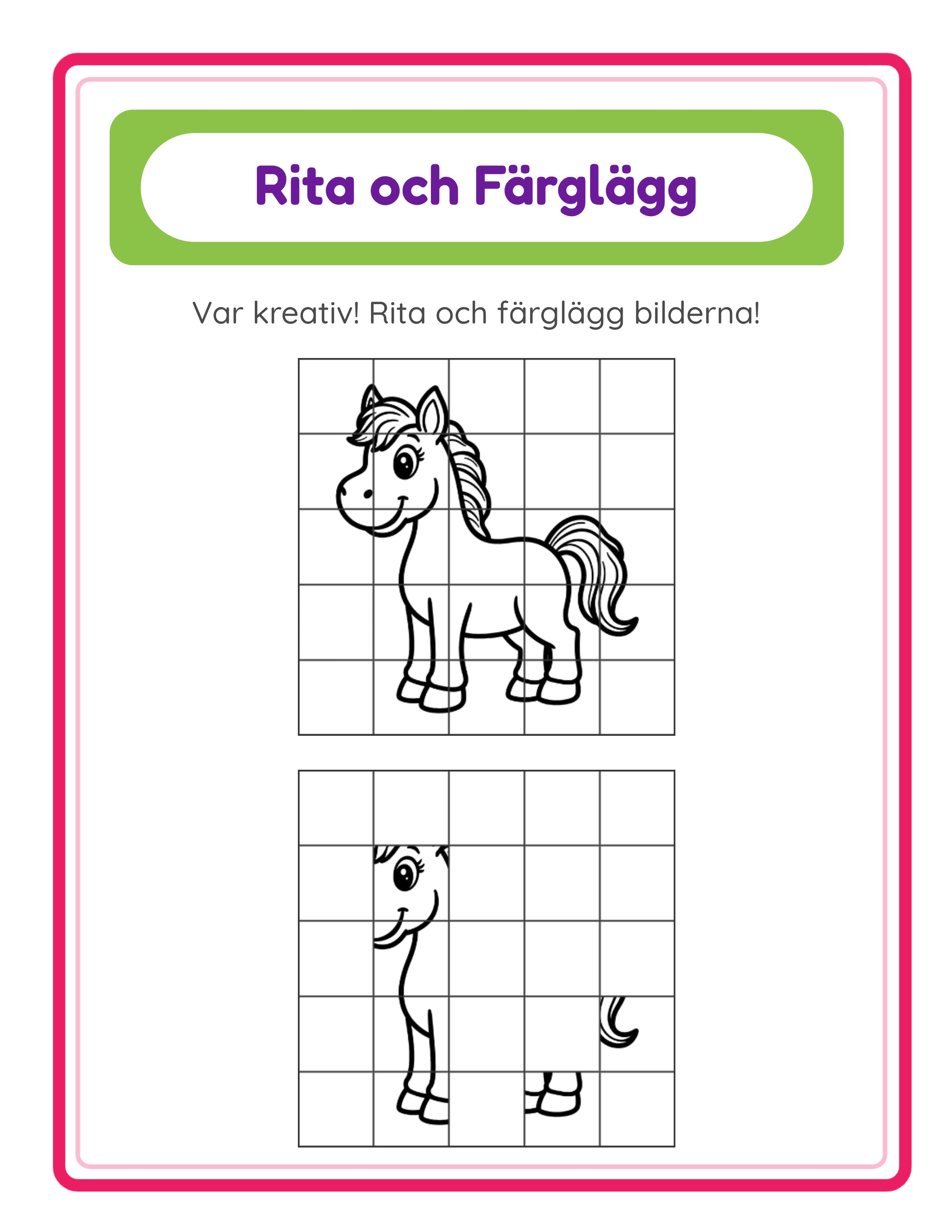 Rutnätsritning arbetsblad med horisontellt symmetri spegelläge med ledtrådsceller avslöjade på den vänstra halvan för rumsligt resonemang