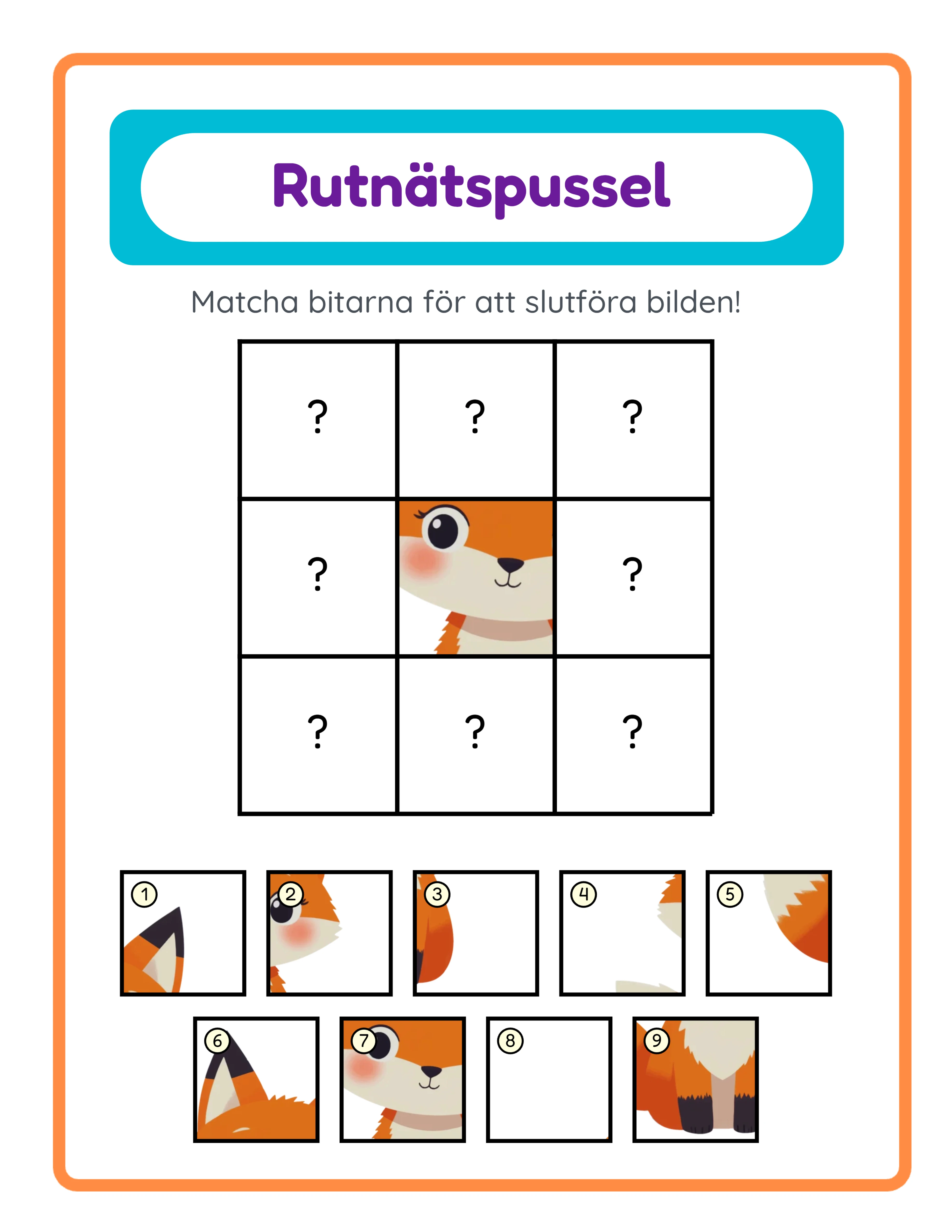 Rutnätspussel nybörjararbetsblad
