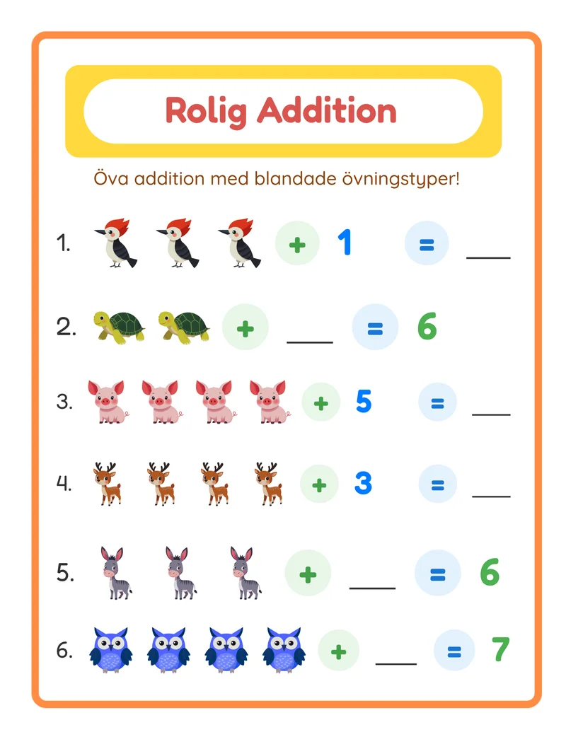 Additionsövningsblad