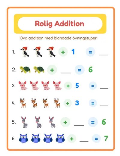 Additionsövningsblad