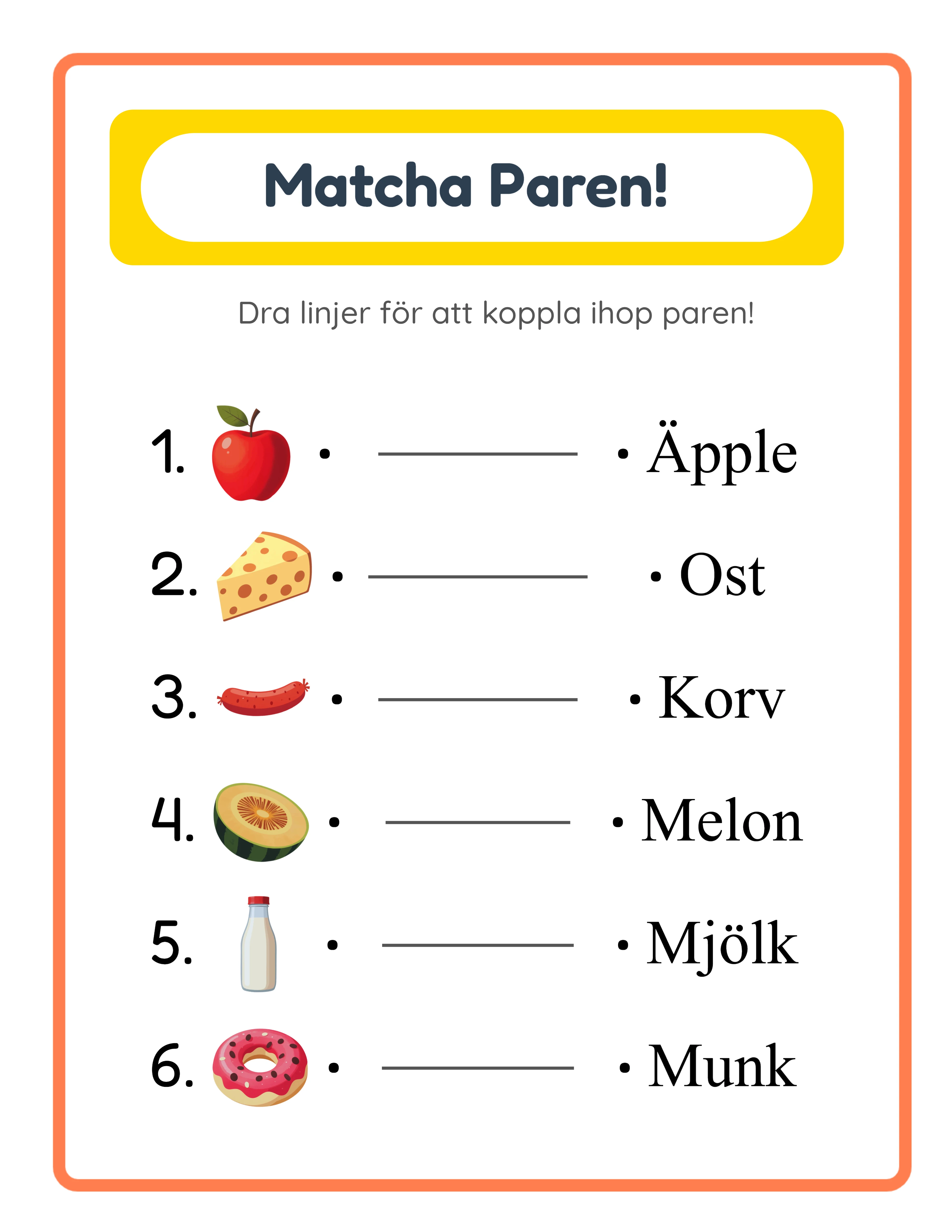 Matching printable answer key