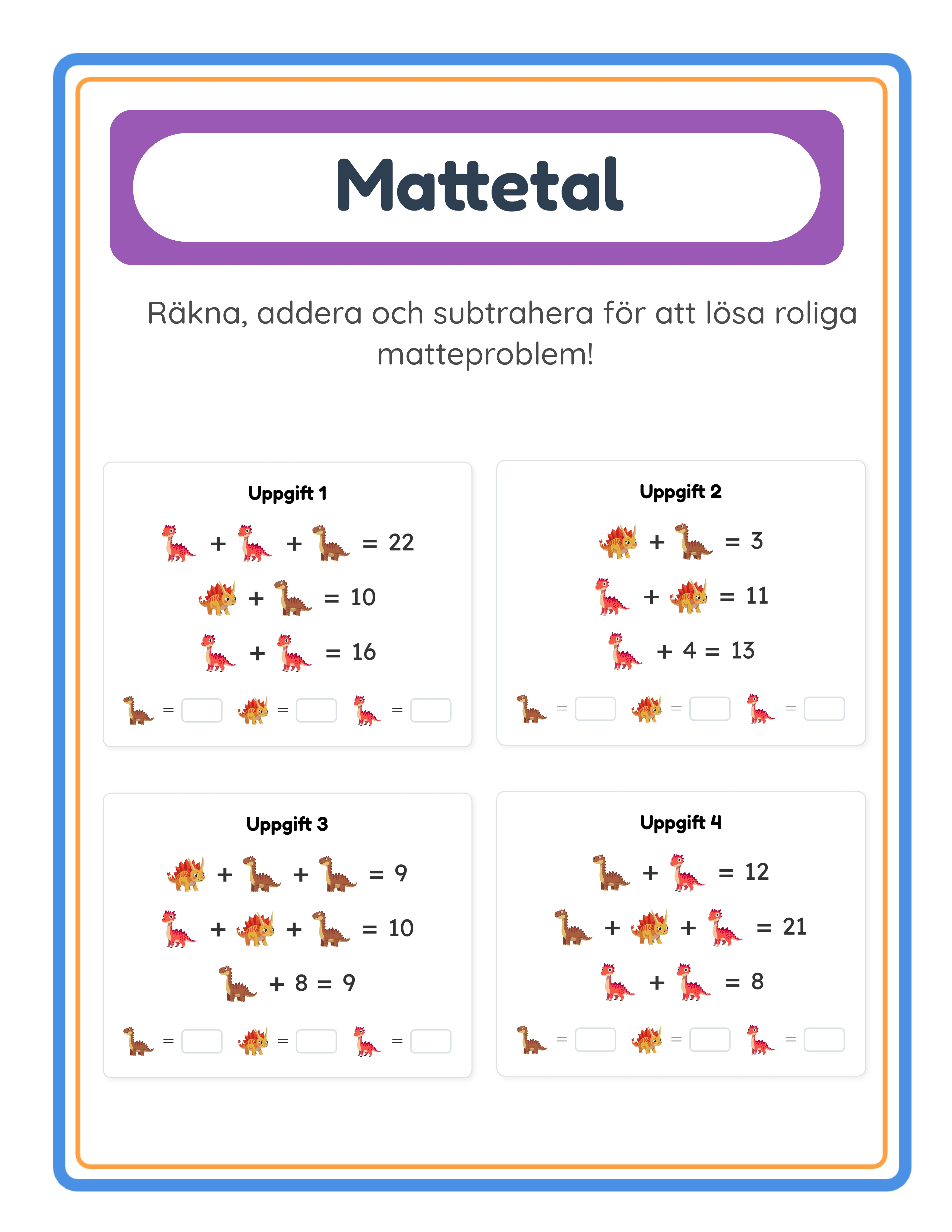 Svårt algebrapussel arbetsblad med fyra simultana okända och blandade operationer