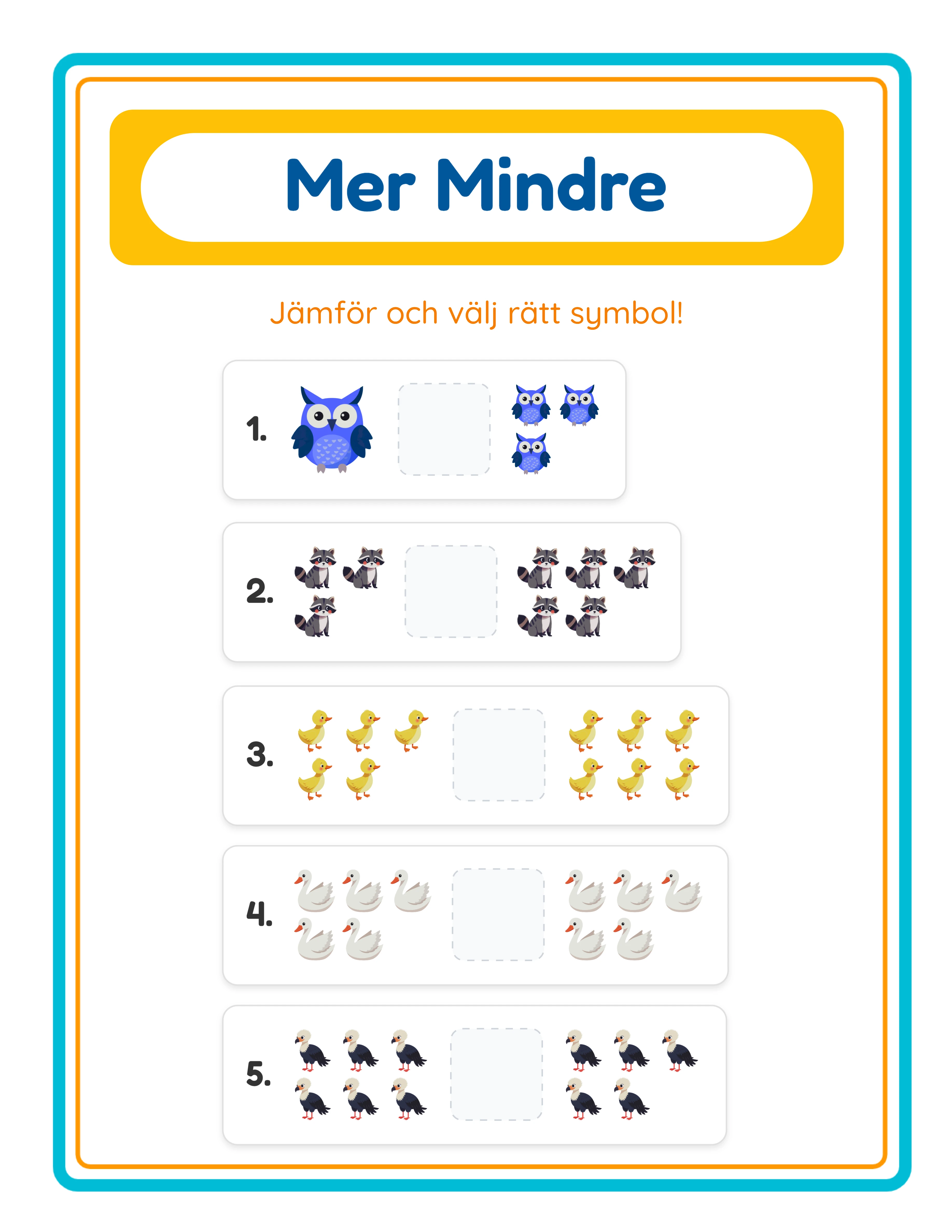 Större-än mindre-än jämförelsearbetsblad