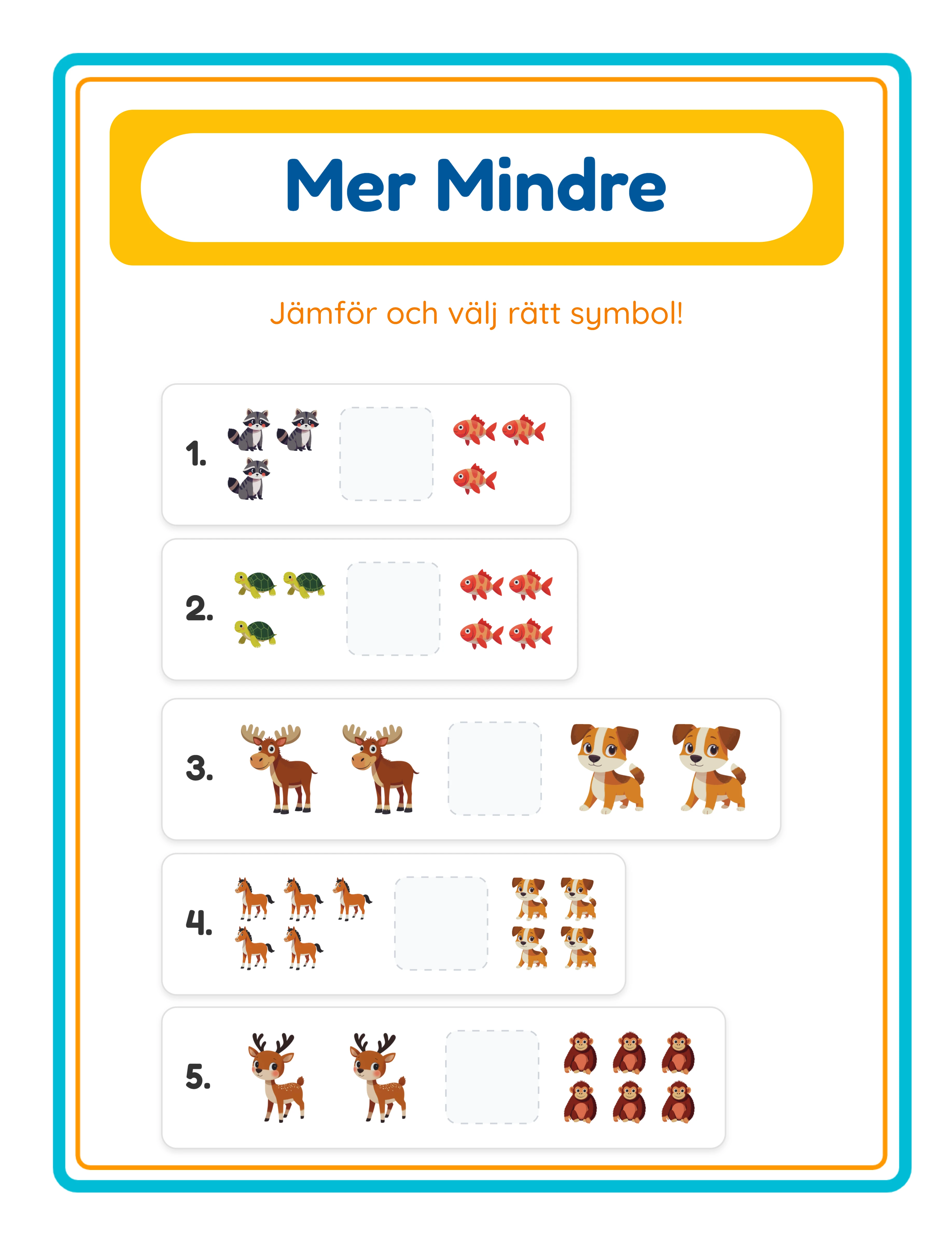 More less printable worksheet — advanced comparison