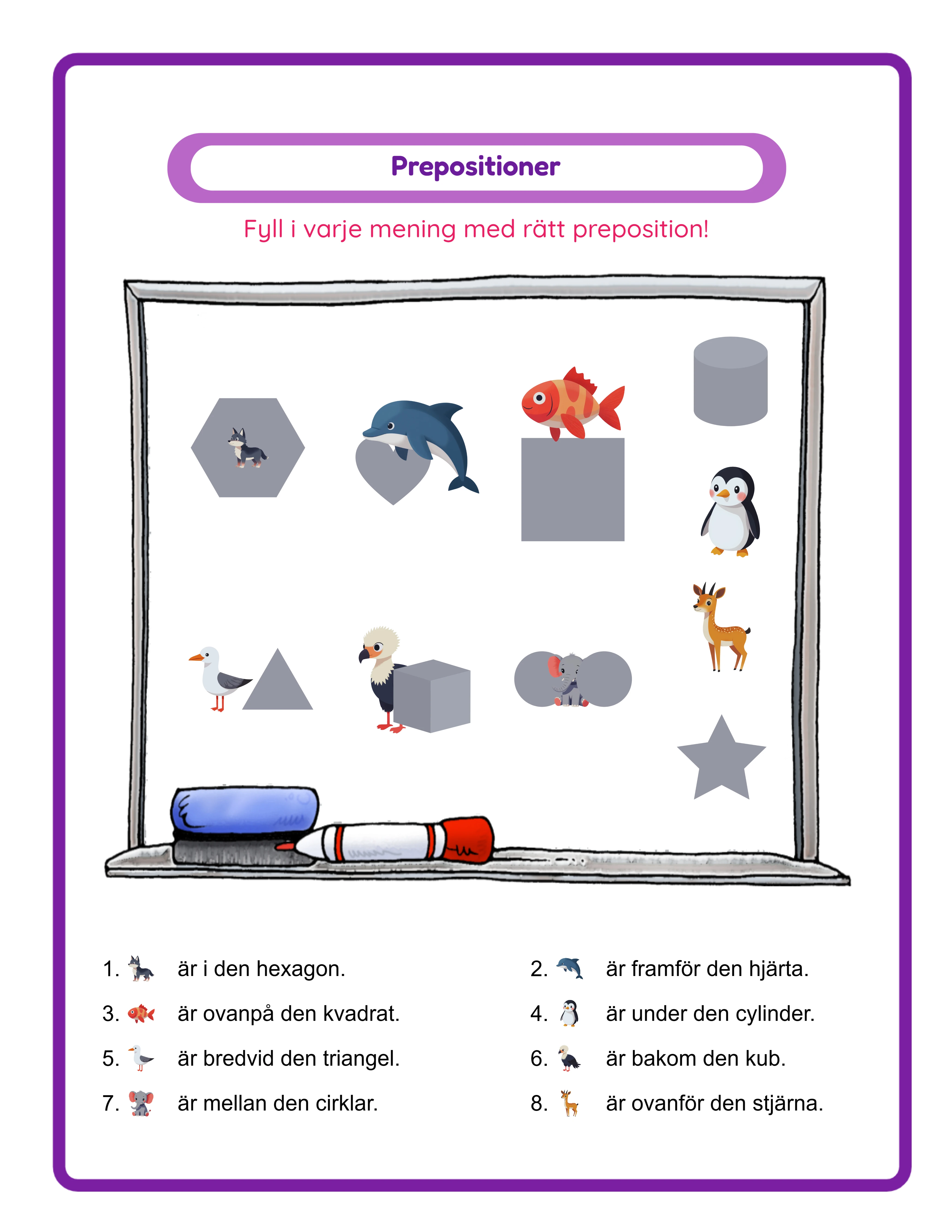 Prepositions printable answer key