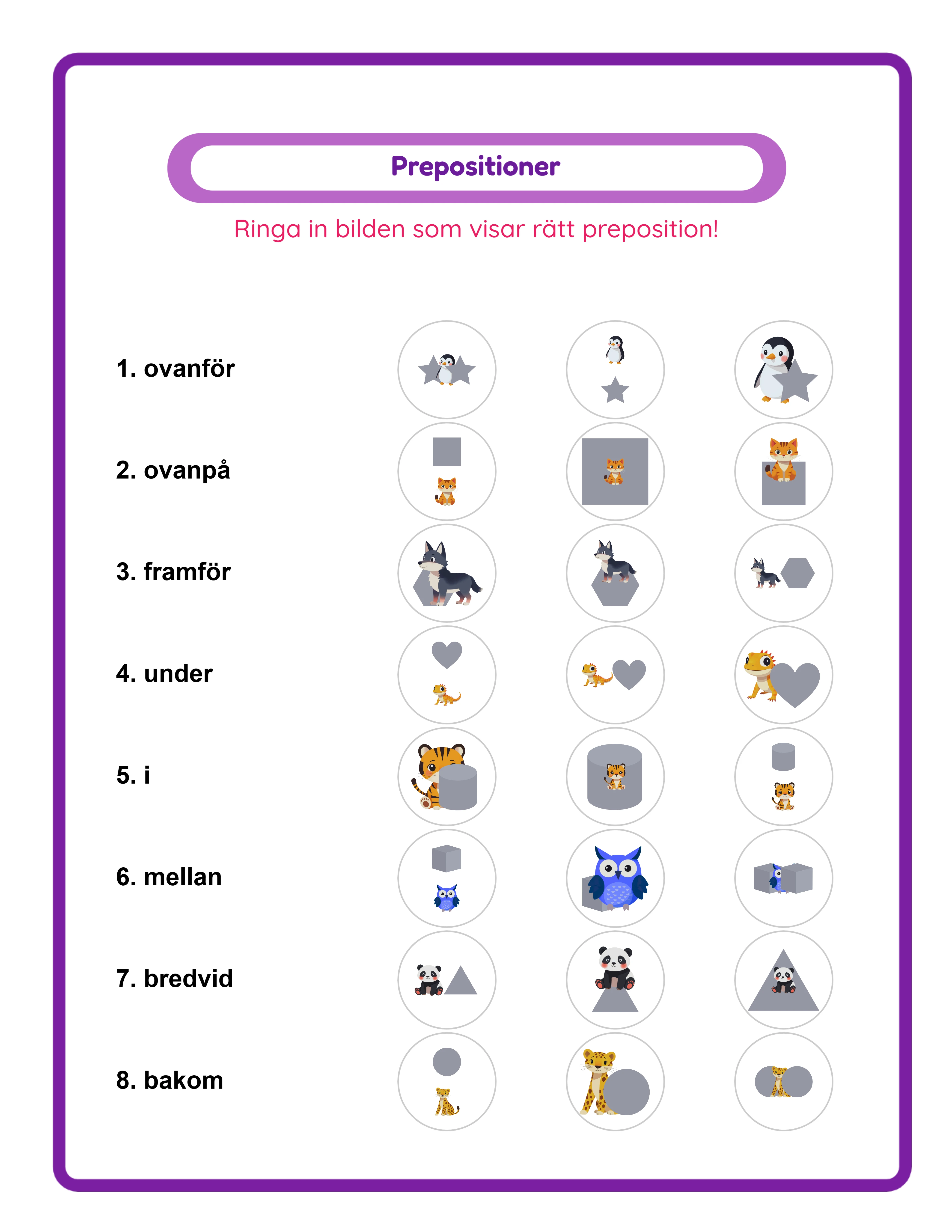 Prepositions printable worksheet — cut and paste