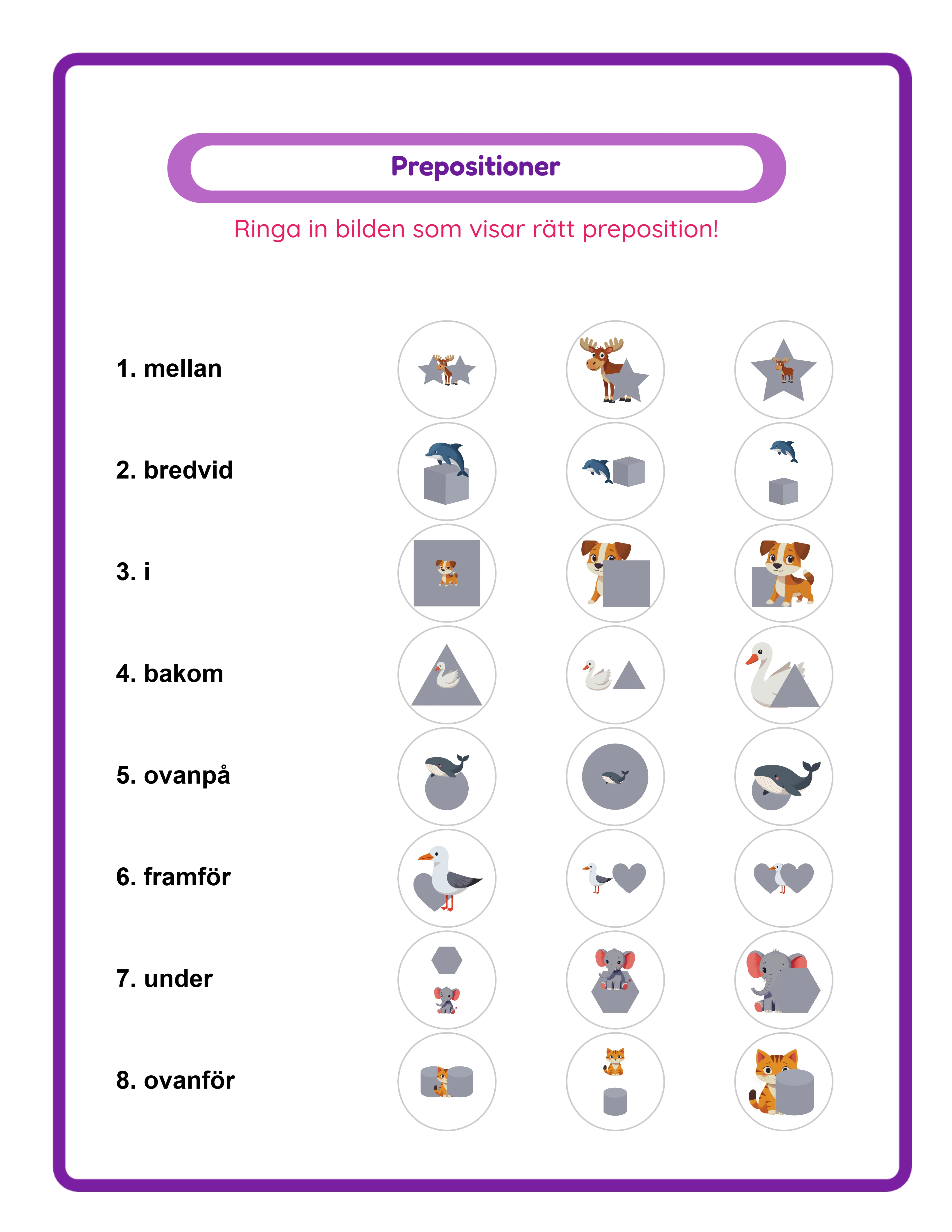 Featured prepositions printable worksheet — colorful spatial word activity