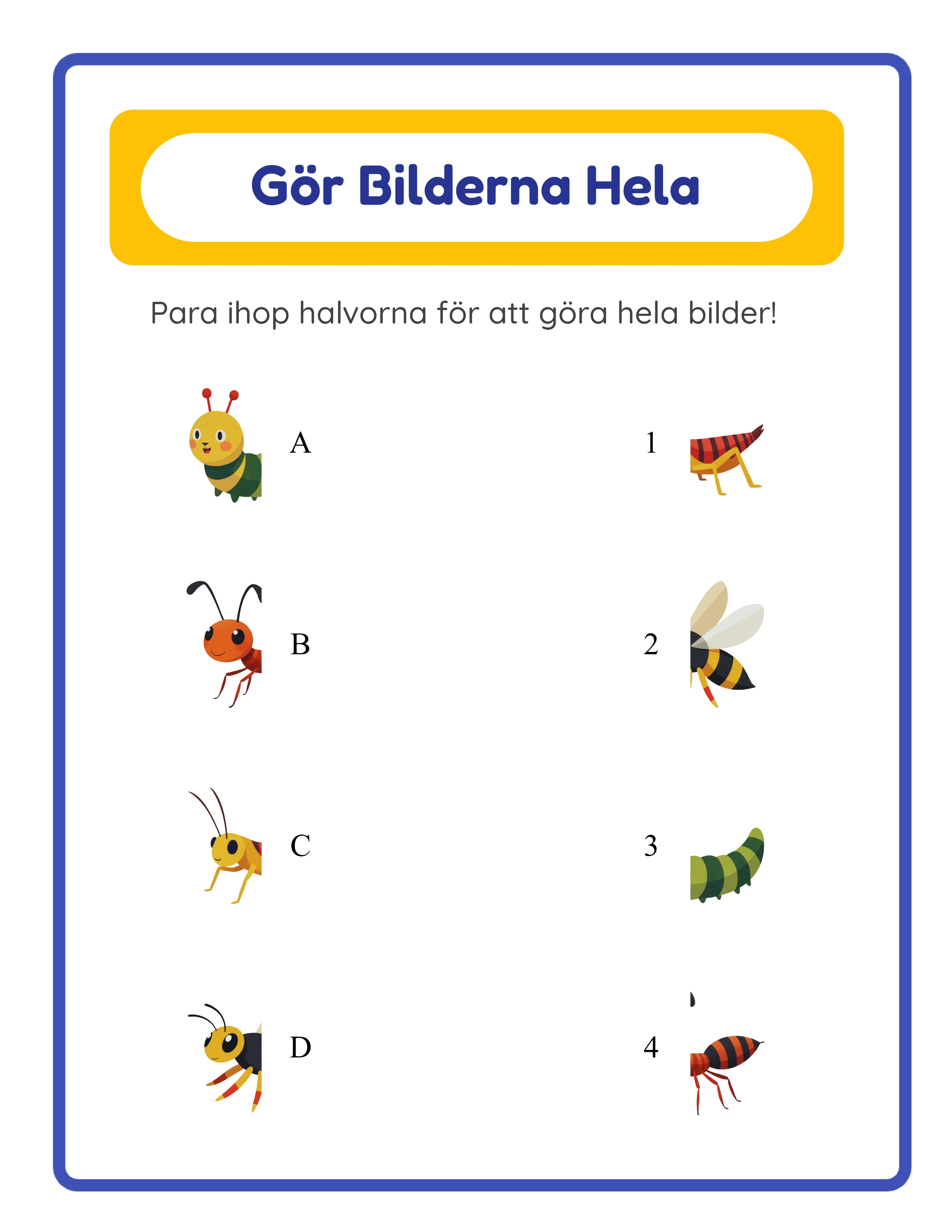 Skuggmatchning professionellt arbetsblad