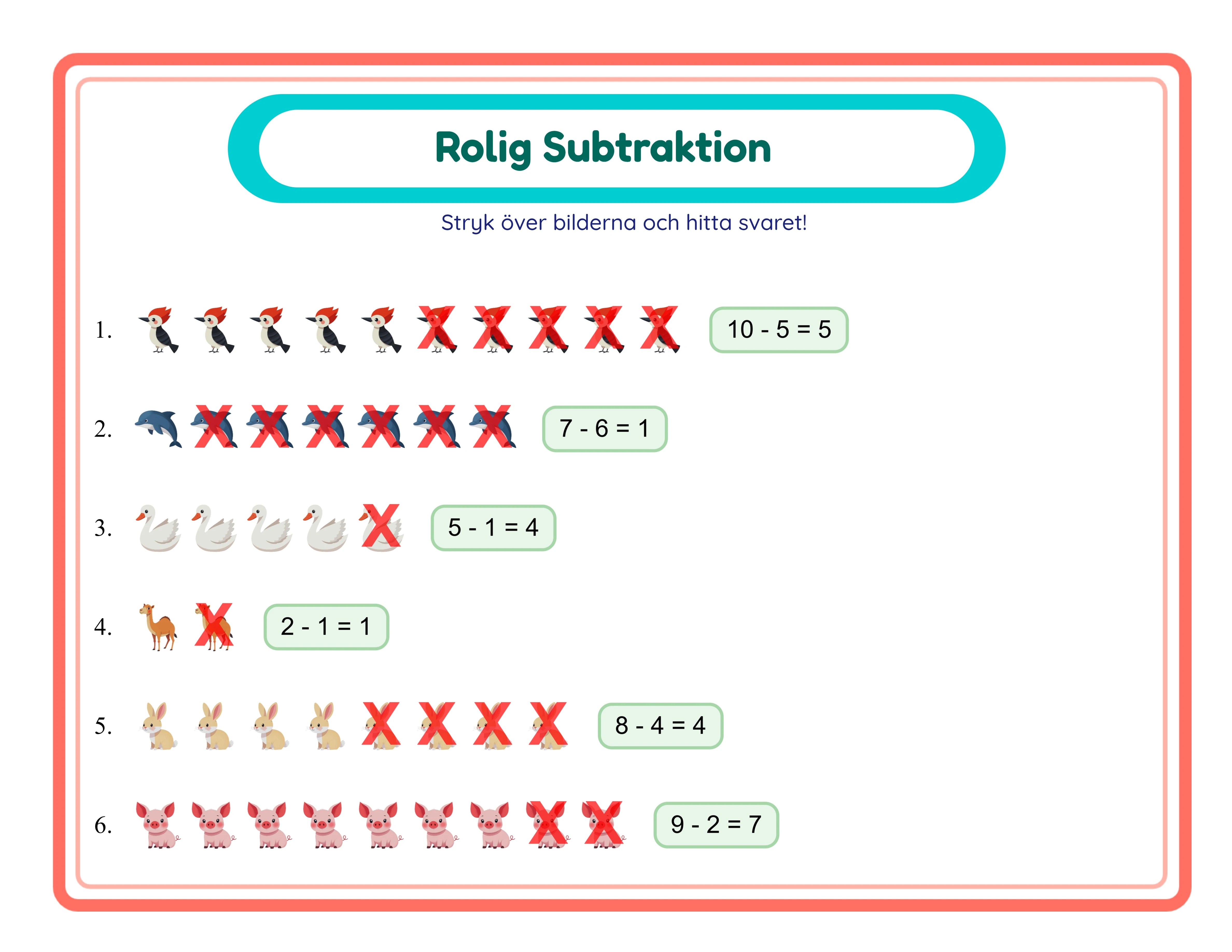Subtraction printable answer key — solutions included