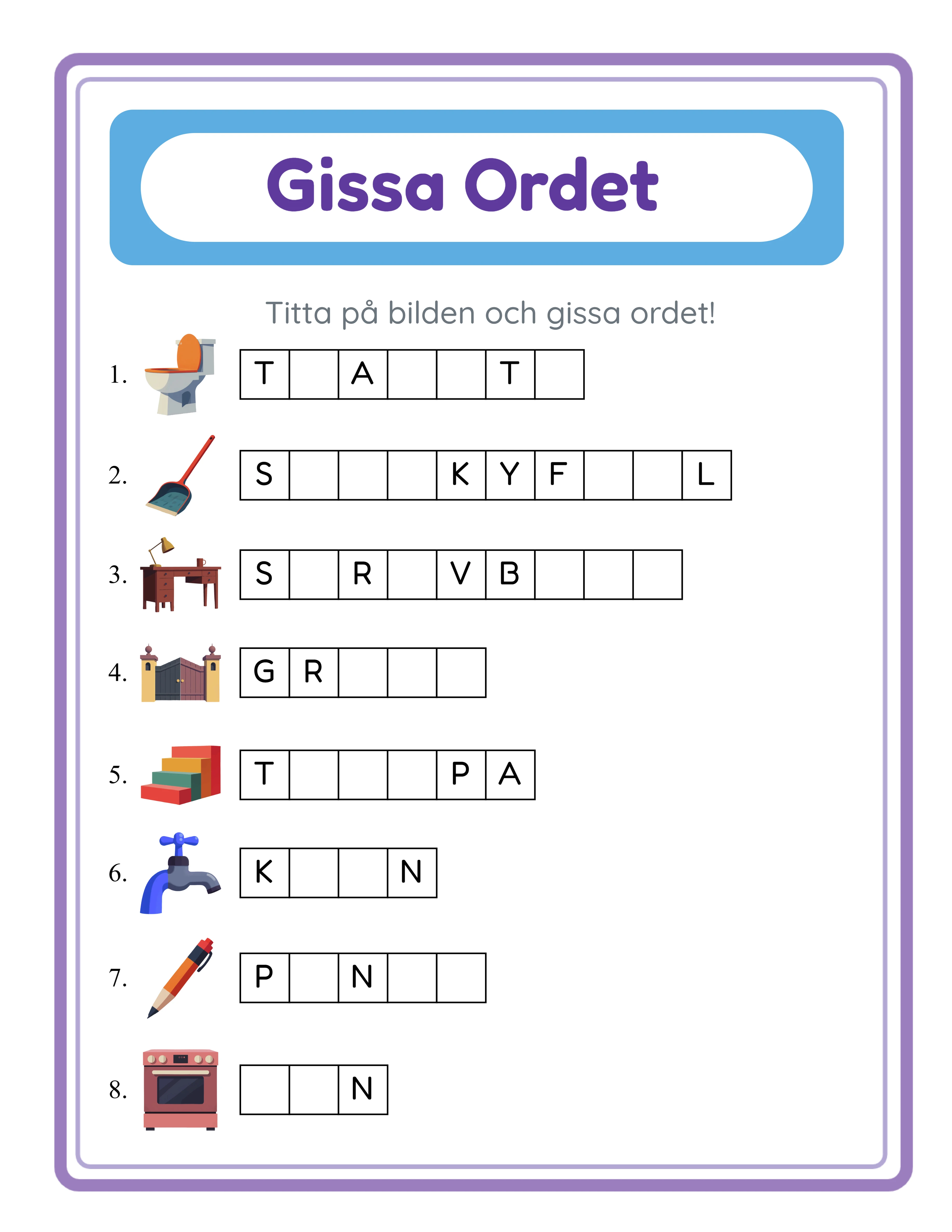 Gissa Ordet avancerat arbetsblad