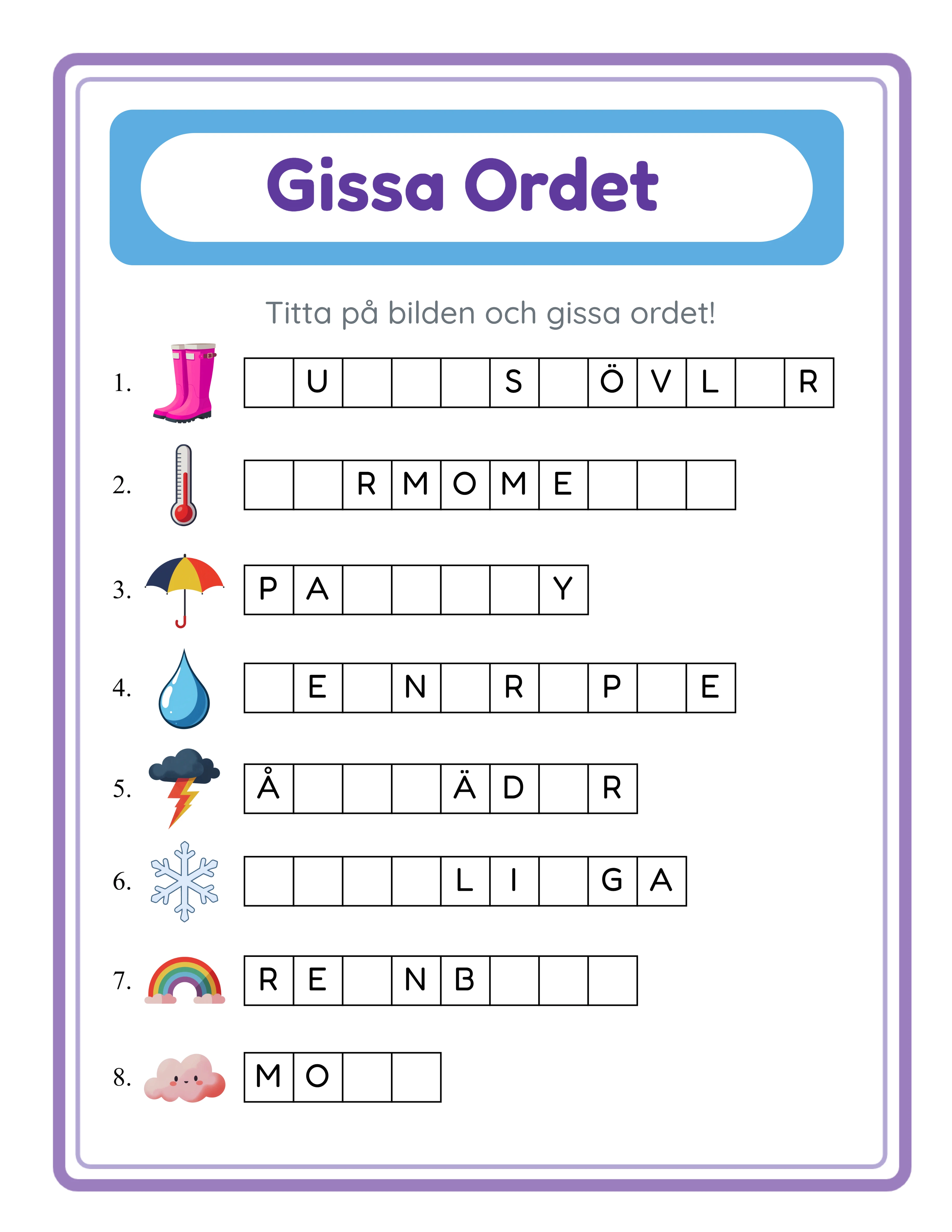 Gissa ordet! — Utvalt arbetsblad