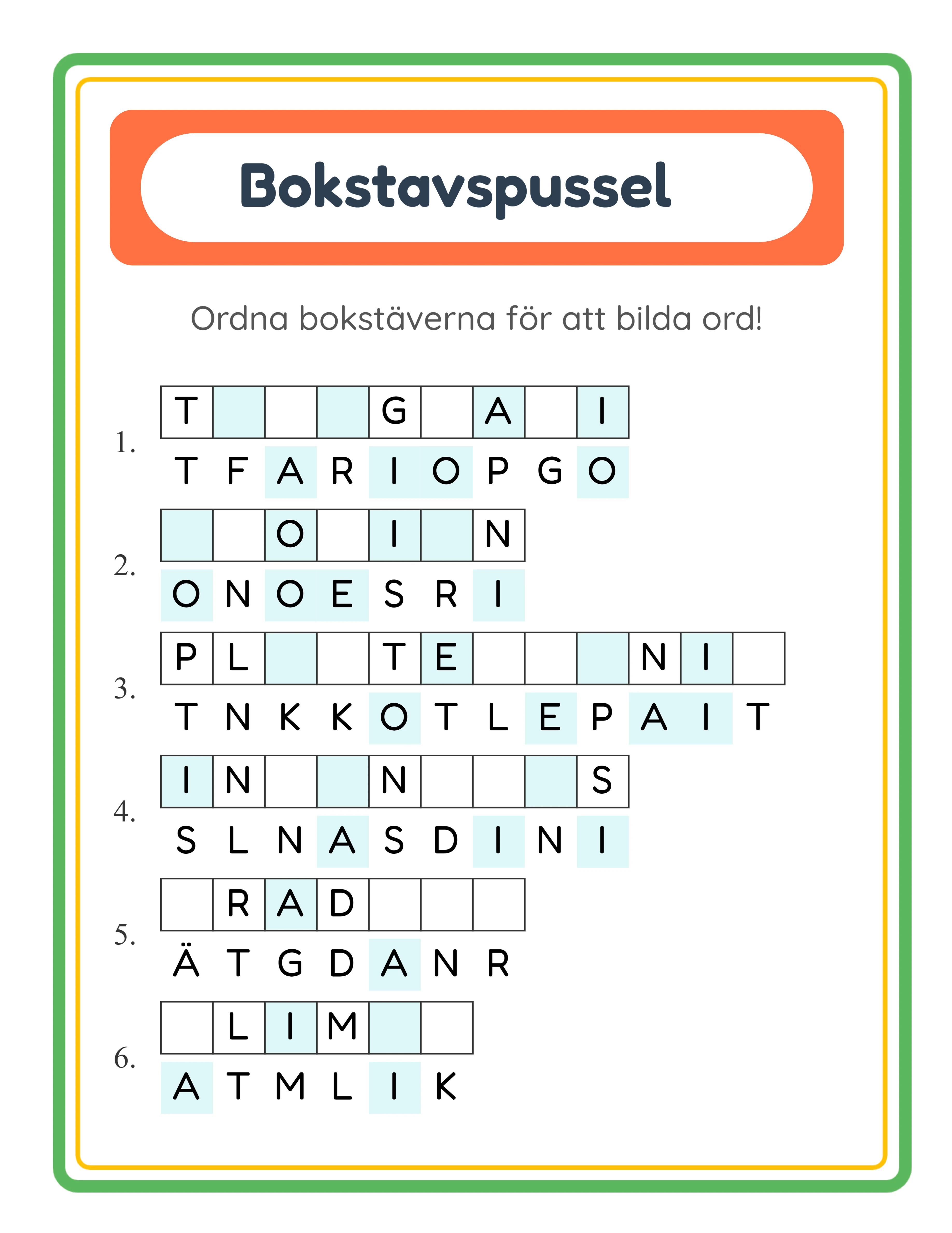 Bokstavspussel! — Arbetsblad exempel 3