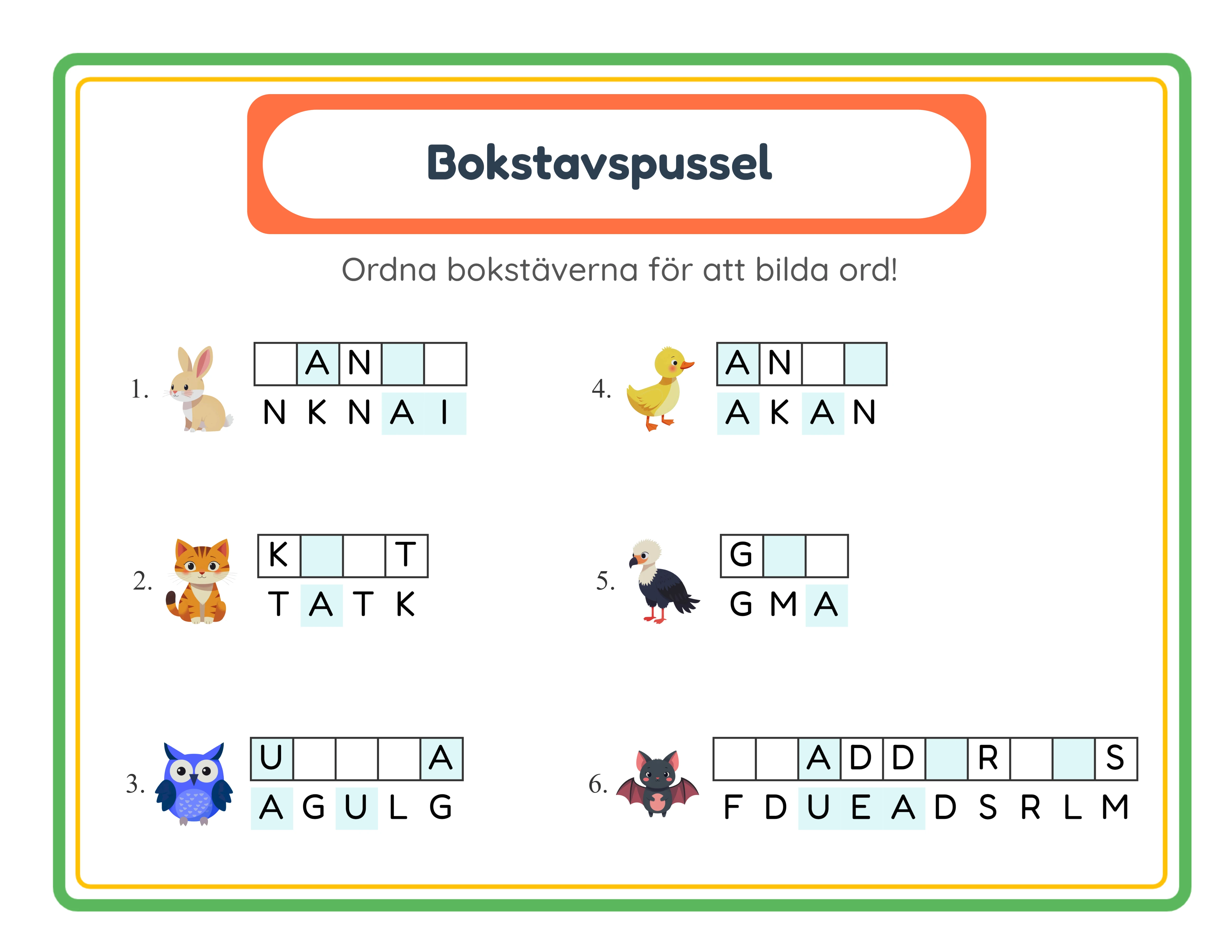 Bokstavspussel! — Arbetsblad exempel 2