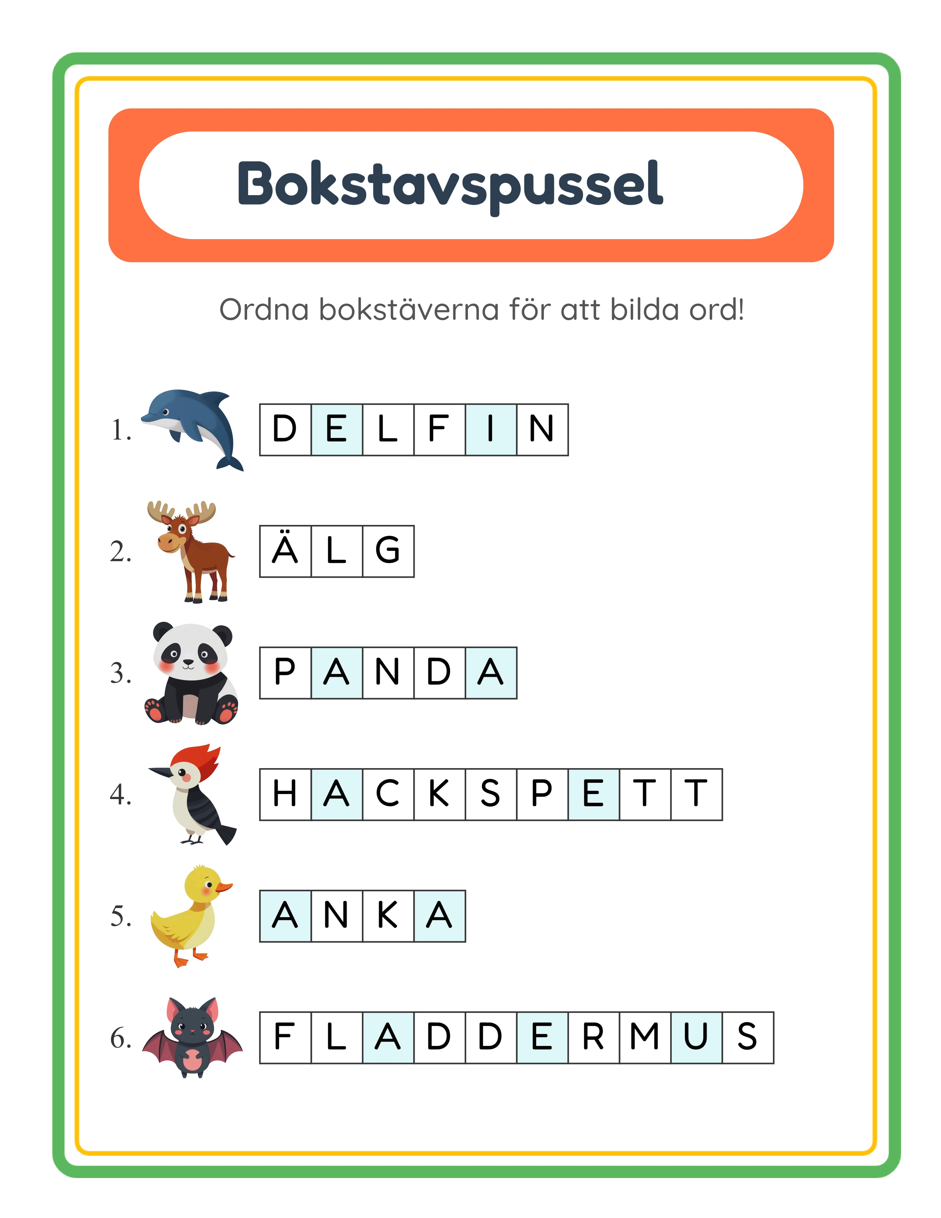 Ordmix facit med alla bokstäver korrekt omordnade