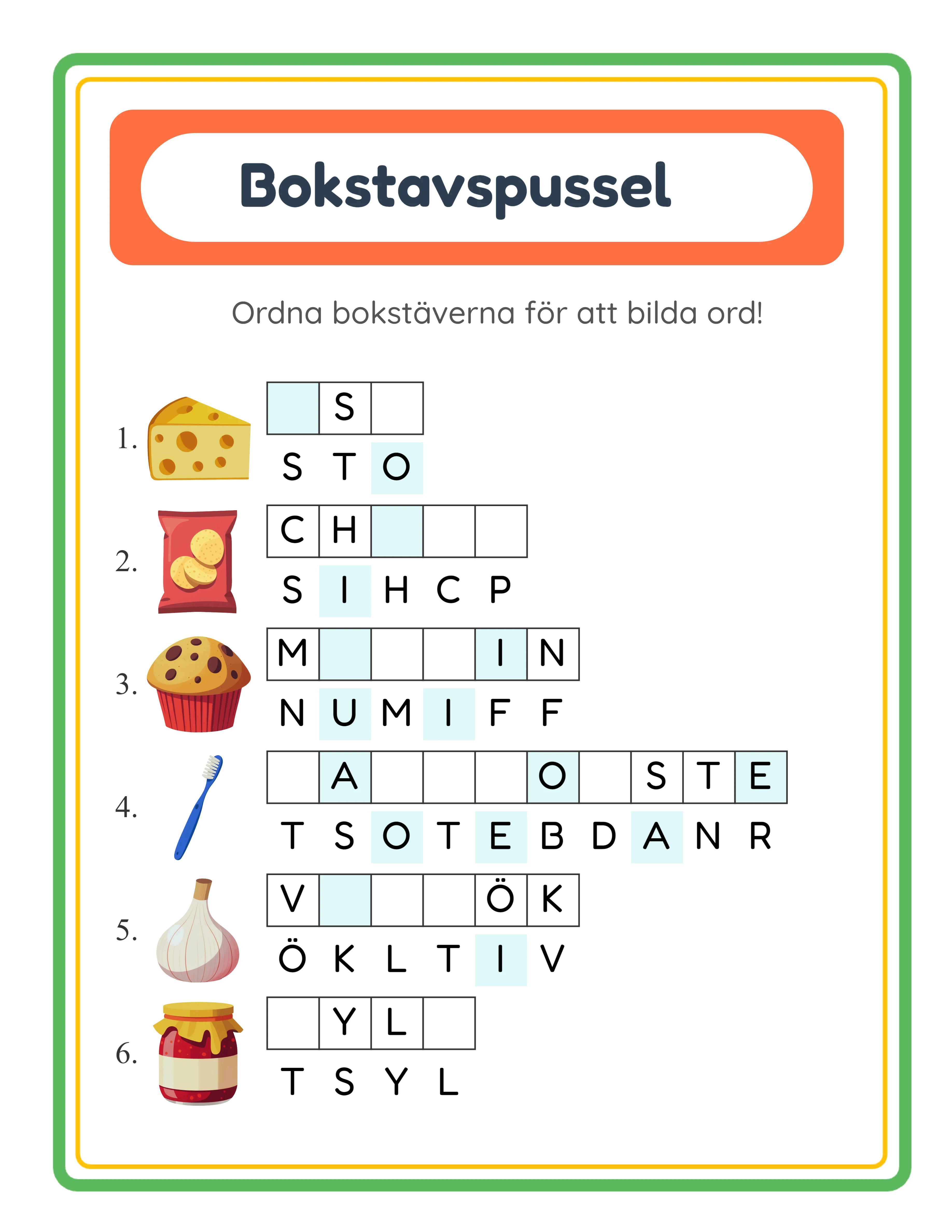 Word scramble — themed variation