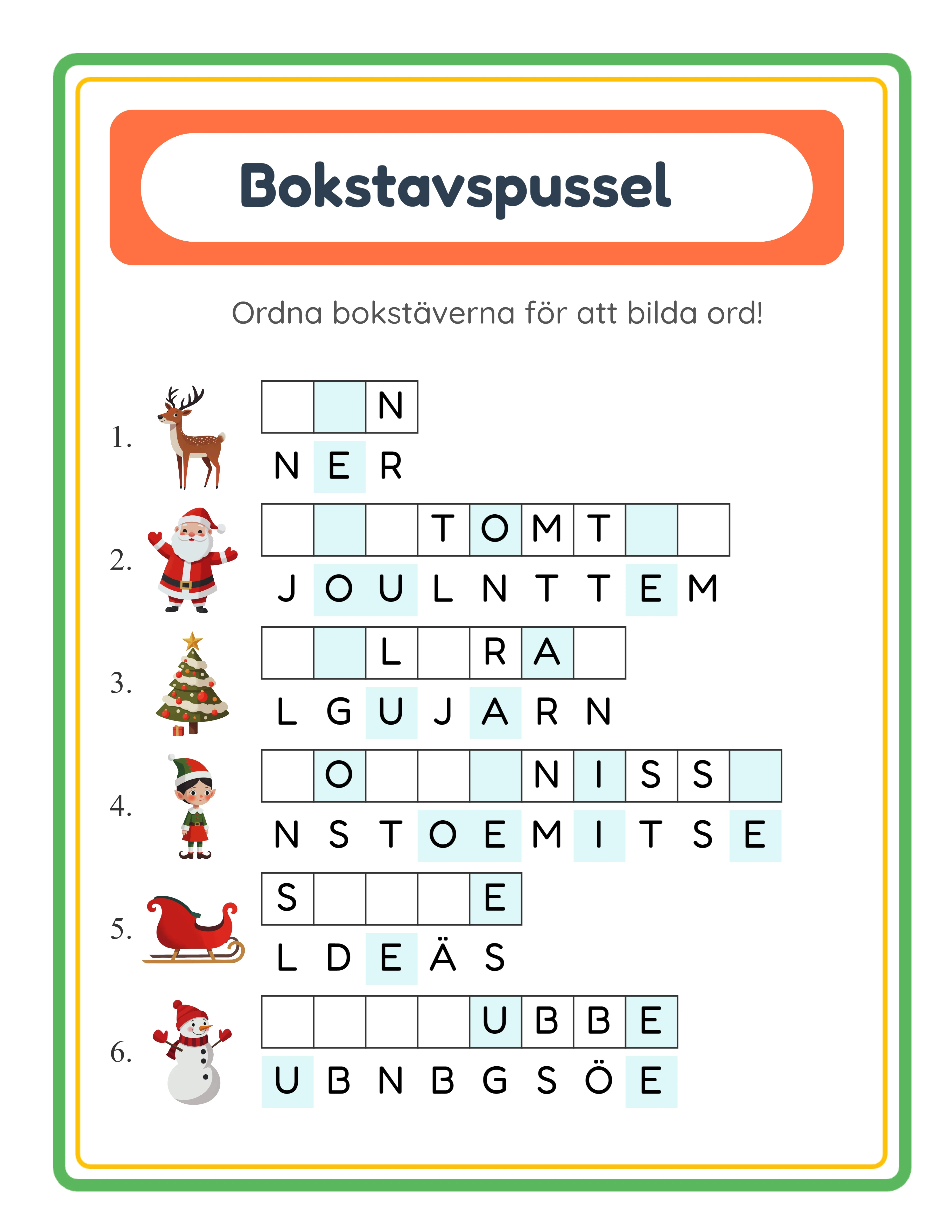 Bokstavspusselblad — Professionellt arbetsblad