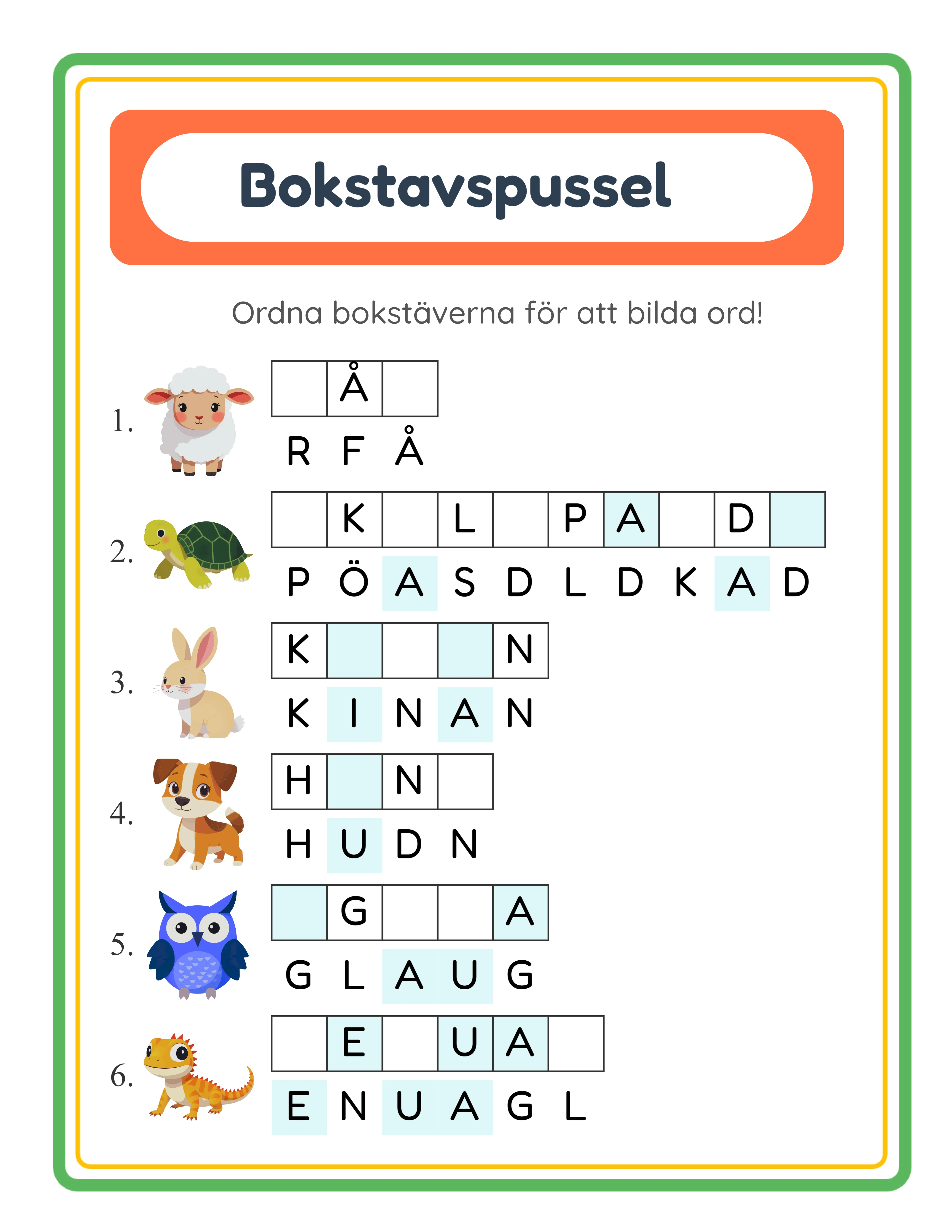Bokstavspussel! — Utvalt arbetsblad