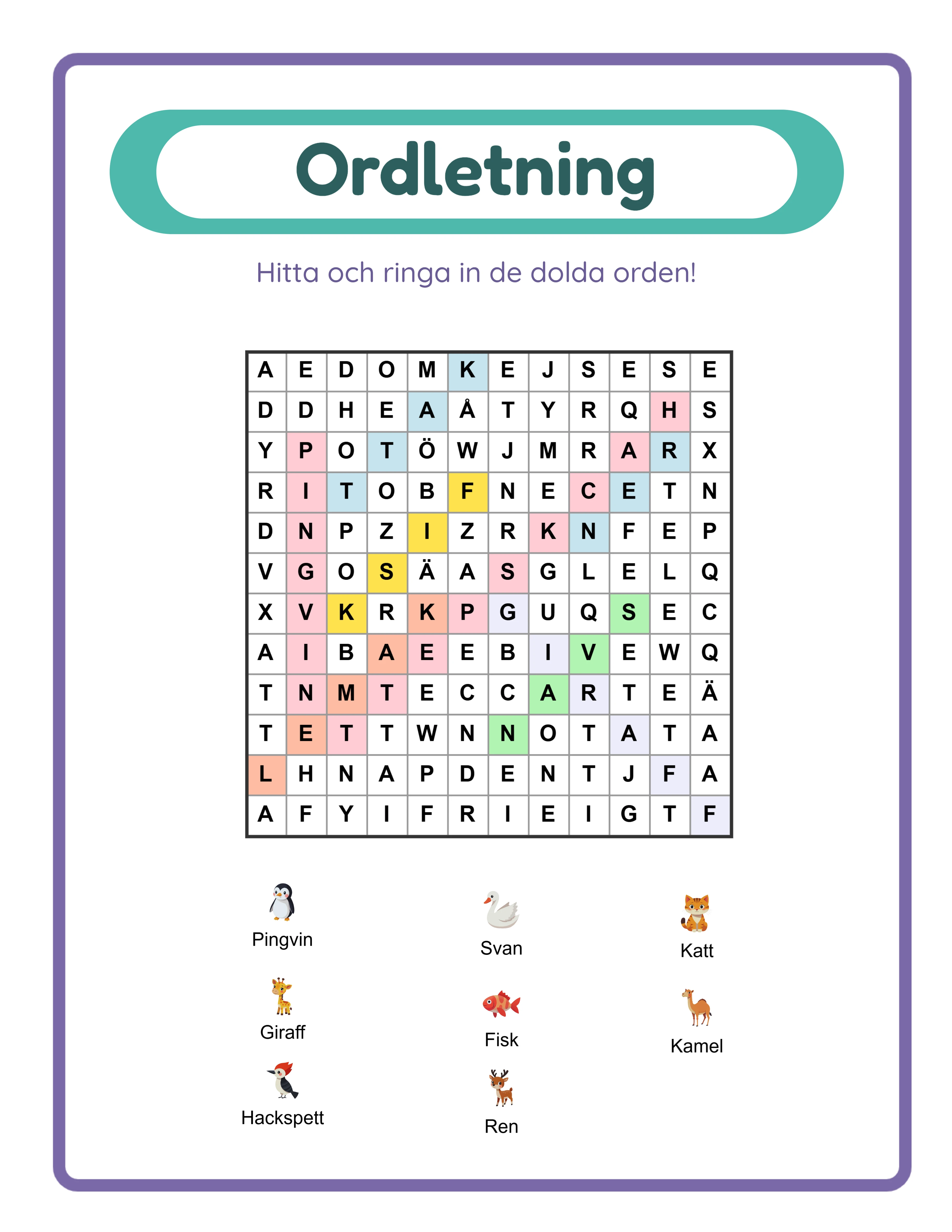Word search printable answer key