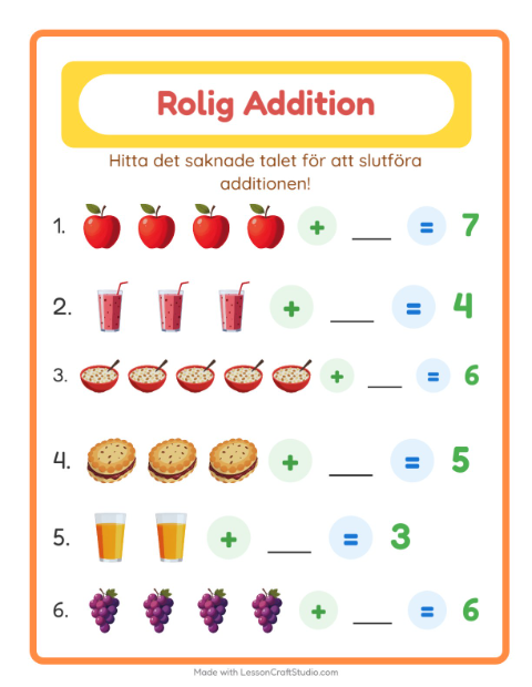 Hitta talet som saknas – Frukost
