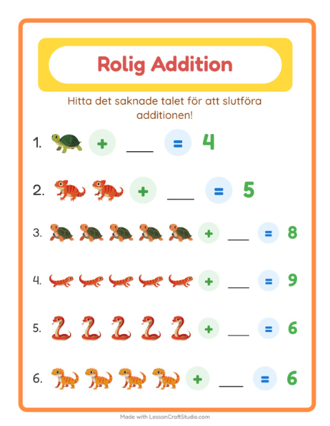 Hitta talet som saknas – Reptiler och groddjur