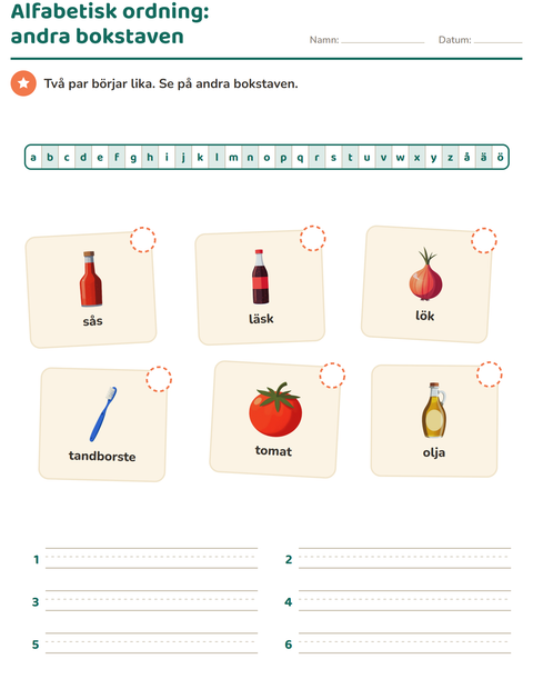 Förhandsvisning av Alfabetisk ordning-arbetsblad med I snabbköpet för Årskurs 1
