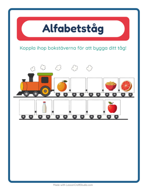 Förhandsvisning av Alfabetståget-arbetsblad med Frukost för Förskola