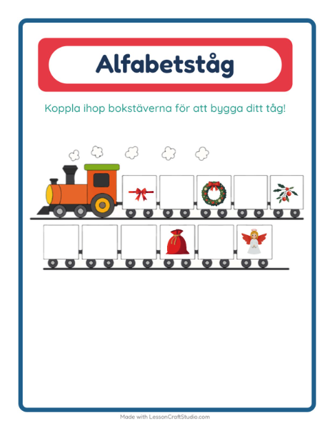 Förhandsvisning av Alfabetståget-arbetsblad med Jul för Förskola