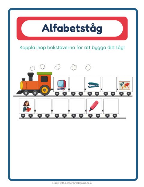 Förhandsvisning av Alfabetståget-arbetsblad med Klassrum för Förskola